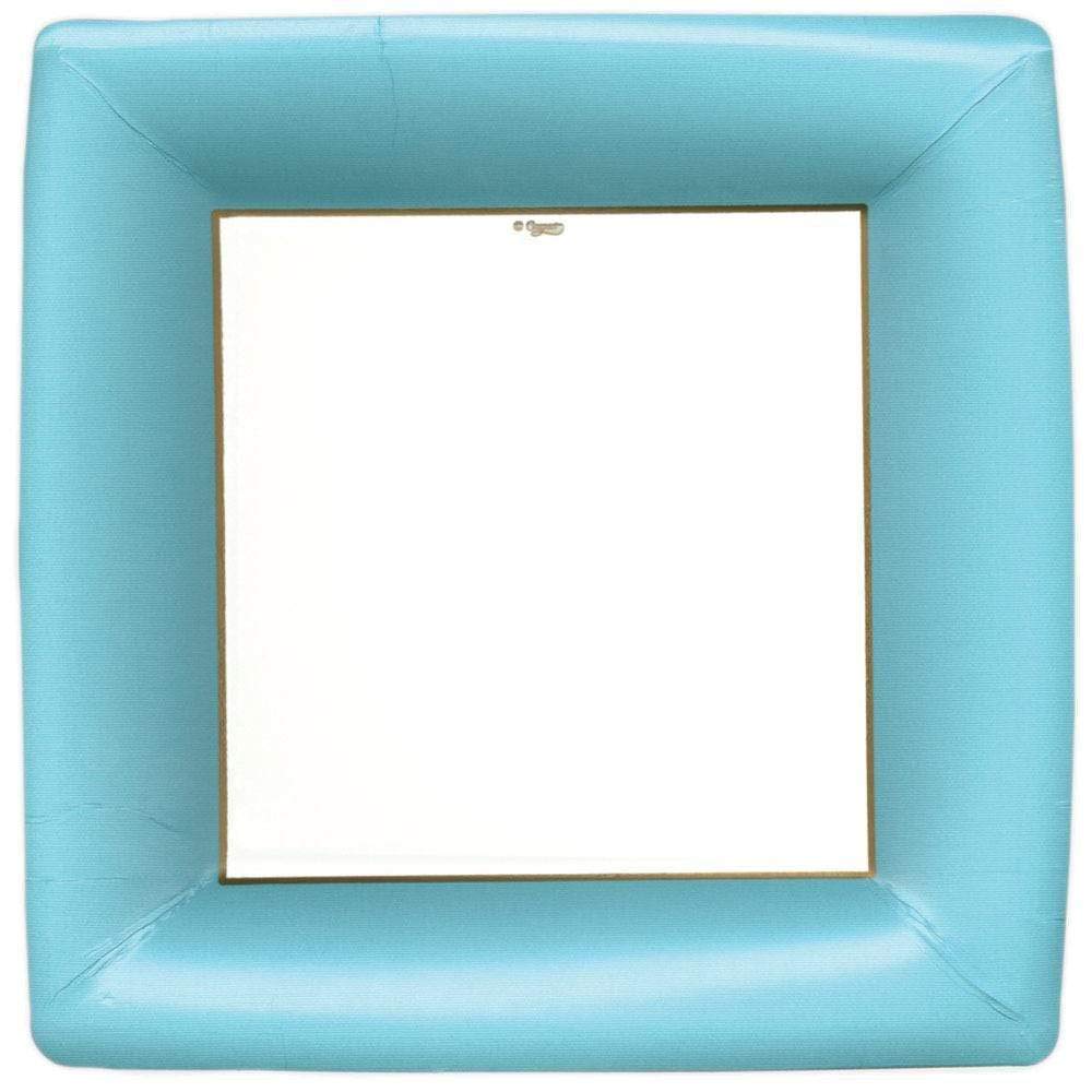 Premium Caspari Grosgrain Square Paper Dinner Plates - Mediterranean Blue (16 Count) | Elegant Party Tableware for Weddings, Bridal Showers & Formal Events