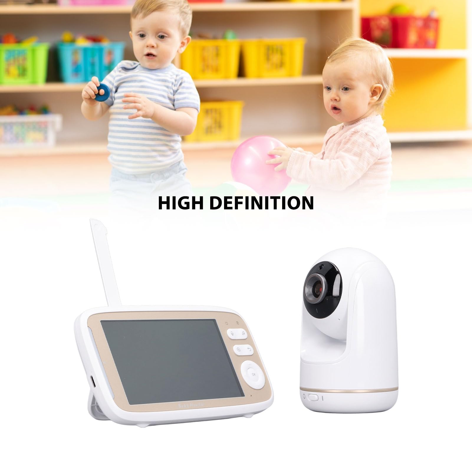 HD Baby Monitor with 5-Inch Screen, 2-Way Audio, Temperature Display & Lullabies - Home Security Camera for Pets & Kids (US Plug) | Perfect for Nursery, Bedroom & Pet Safety Monitoring