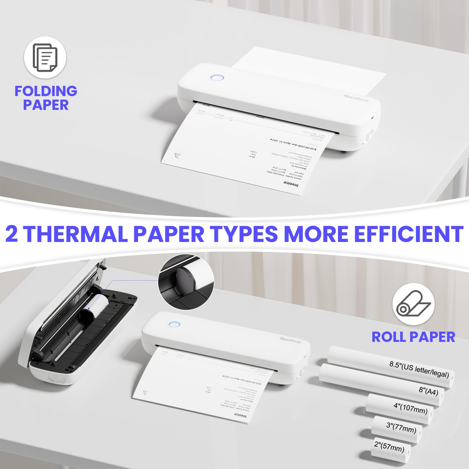 Bisofice L81 Wireless Thermal Printer - Portable Inkless A4 Printer for Android & iOS, Bluetooth Compatible for 2