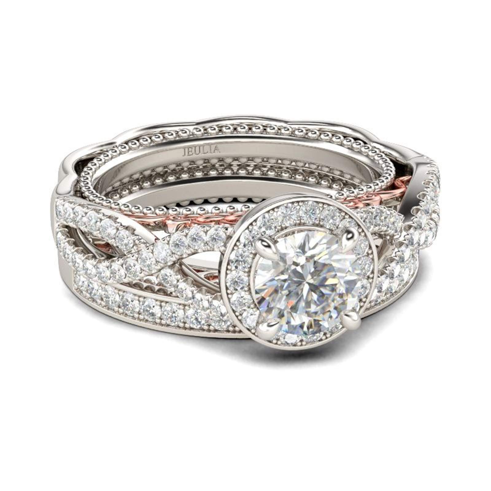Jeulia Sterling Silver Halo Twist Round Cut Ring Set for Women - Elegant Engagement, Wedding, Anniversary, Christmas & Birthday Gift with Jewelry Box | Perfect for Proposals, Special Occasions & Romantic Surprises