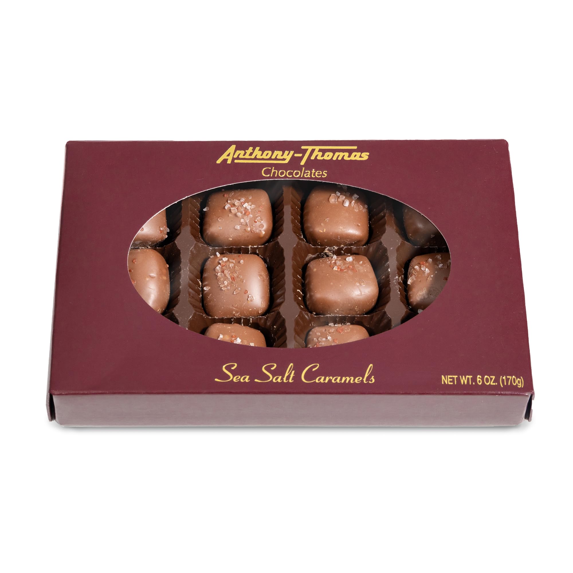 Anthony Thomas Premium Milk Chocolate Sea Salt Caramels - 12 Count Box | Rich Caramel Centers | Gourmet Chocolate Snacks for Gifts, Parties & Office Treats | Kosher Certified