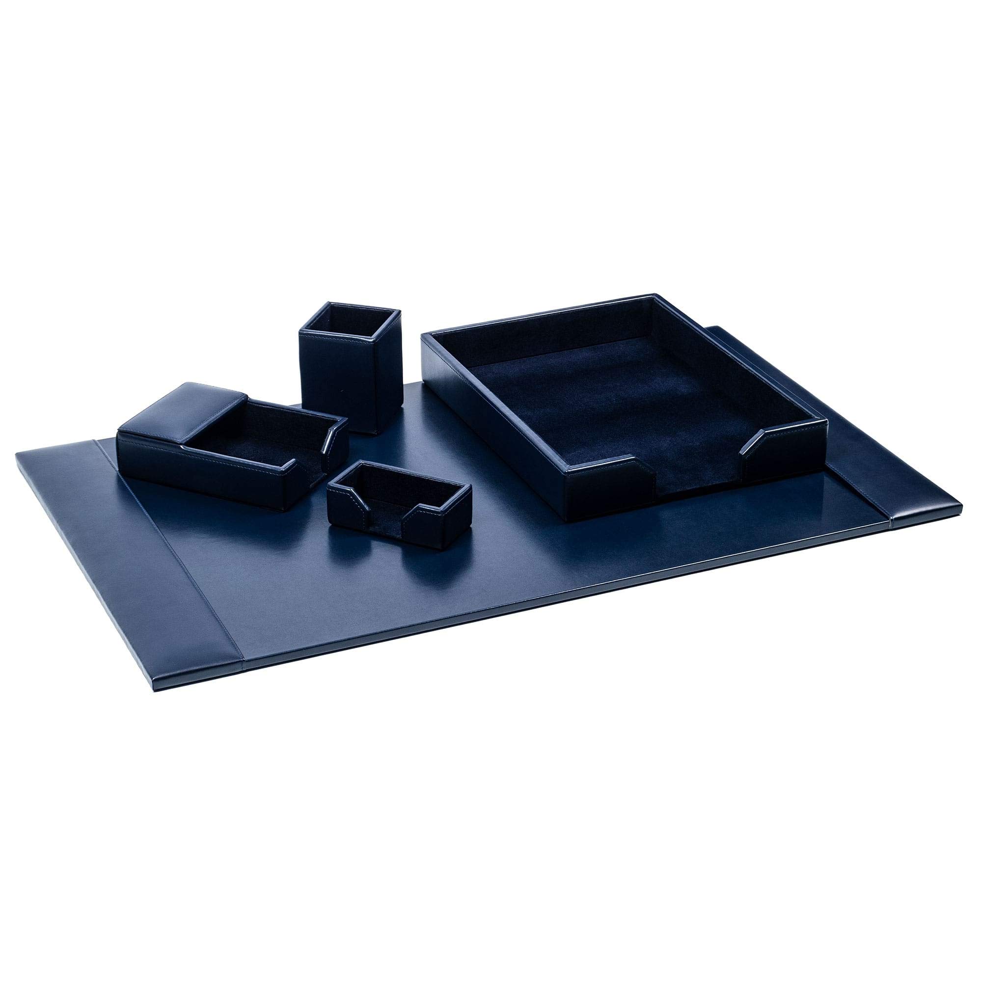 Premium DACASSO Bonded Leather Desk Set - 5-Piece Luxury Leather Desk Pad & Office Organizer (Navy Blue) for Home Office, Executive Desk & Professional Workspace