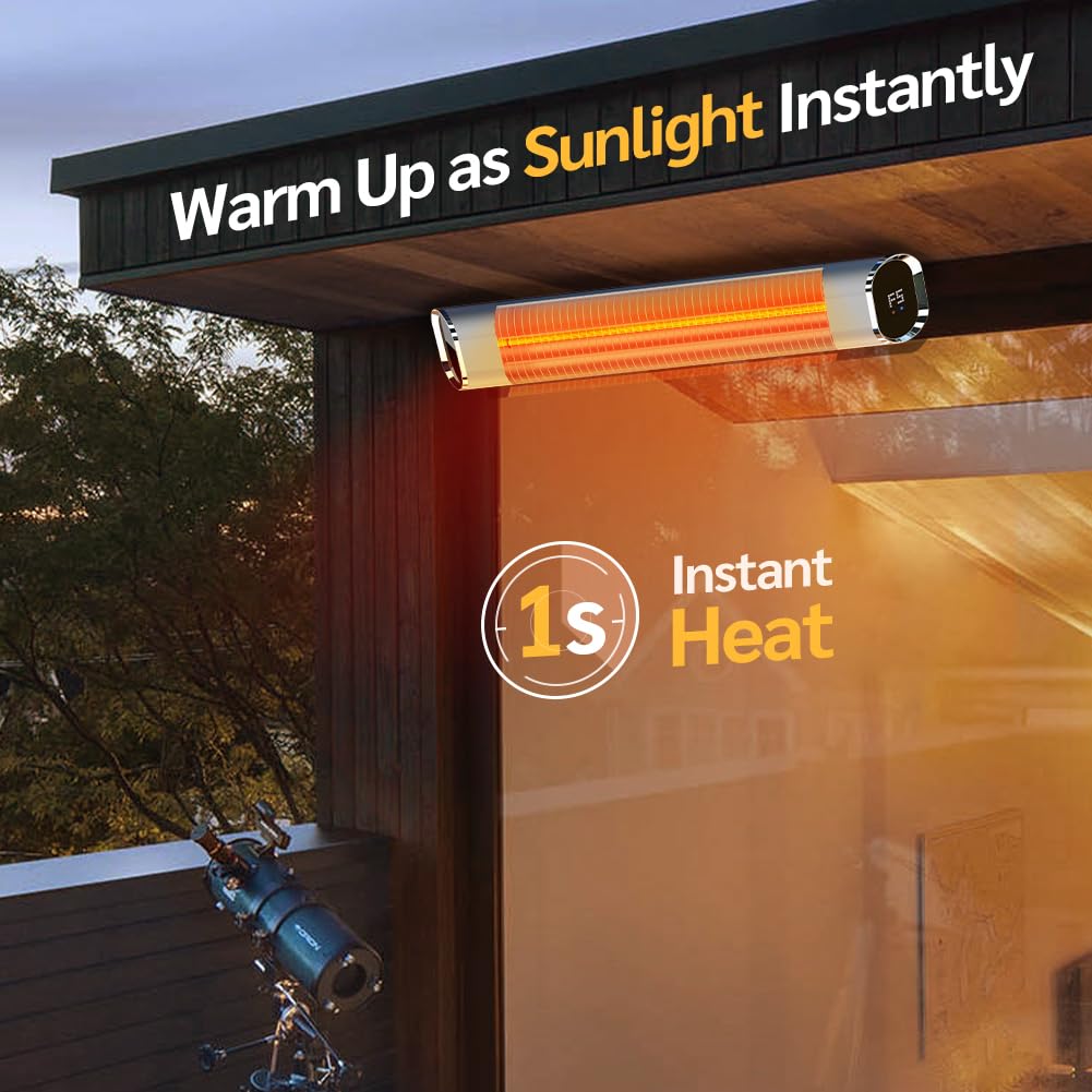 1500W Infrared Outdoor Heater with 24H Timer & Remote Control - IP65 Waterproof, 9-Level Touchscreen Heating for Patio, Restaurant, Backyard | Perfect for Outdoor Dining, Garden Parties & Winter Gatherings