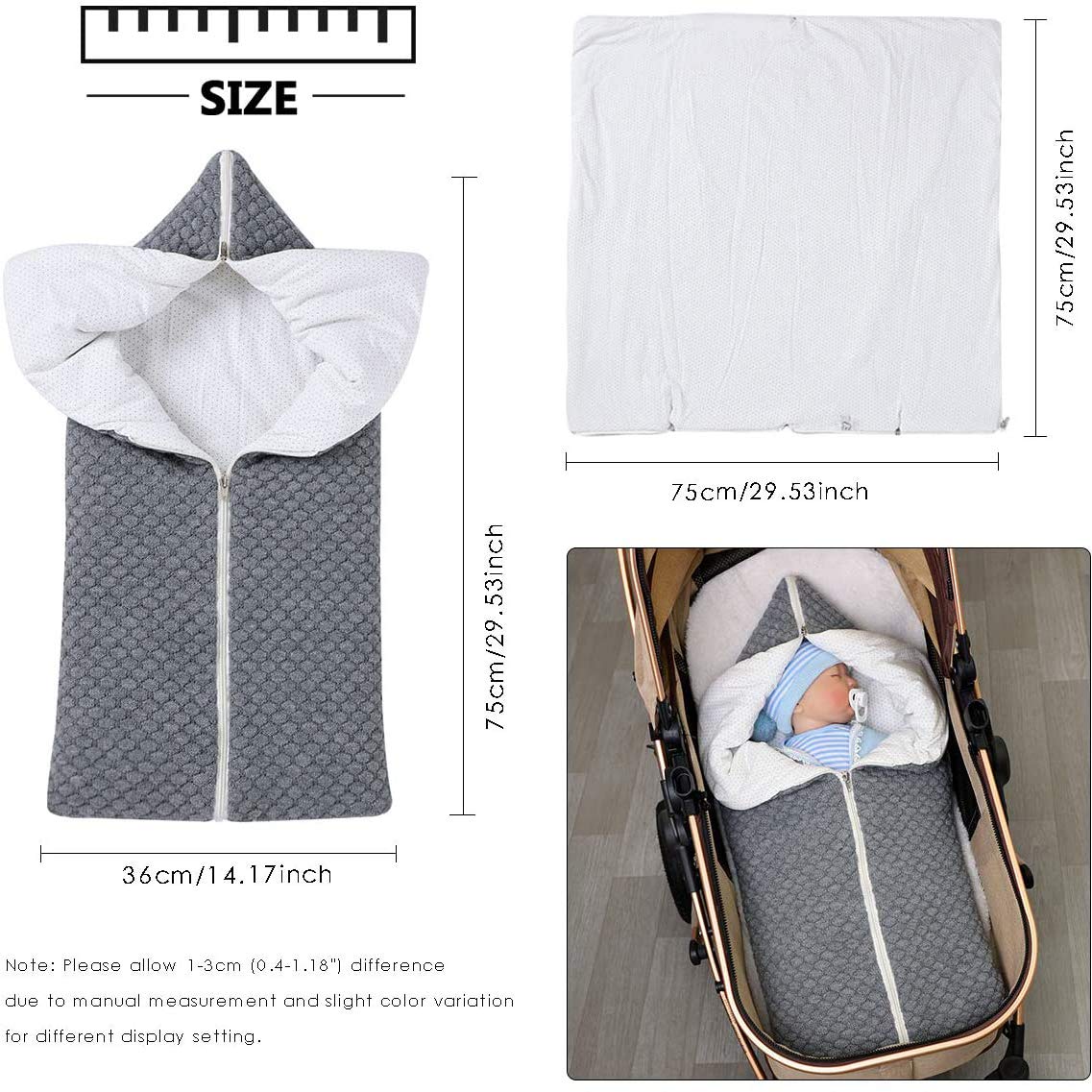 Soft Knitted Baby Sleeping Bag Hooded Swaddle Sack Blanket for Newborns 0-12 Months - Cozy Unisex Swaddle Wrap for Stroller, Crib & Travel - Perfect Baby Shower Gift (Grey) - Ideal for Nursery, Daycare & On-the-Go Parenting