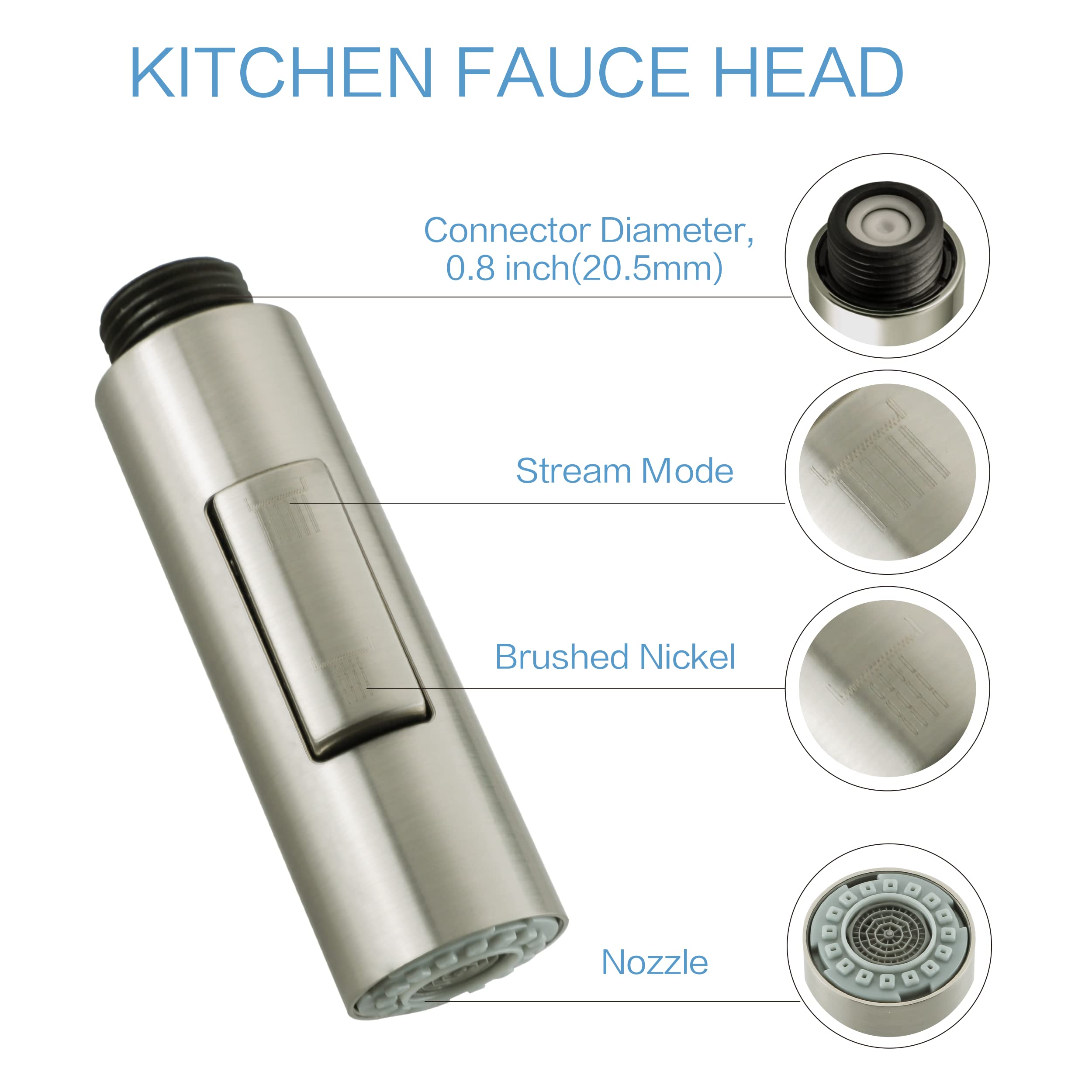 Pull Down Kitchen Faucet Sprayer Head Replacement - Brushed Nickel for Sink Cleaning & Dishwashing