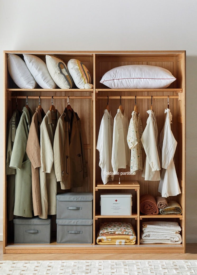 Solid Oak Wood Sliding Door Wardrobe - Durable & Stylish Closet Storage for Bedroom, Living Room, and Office Organization