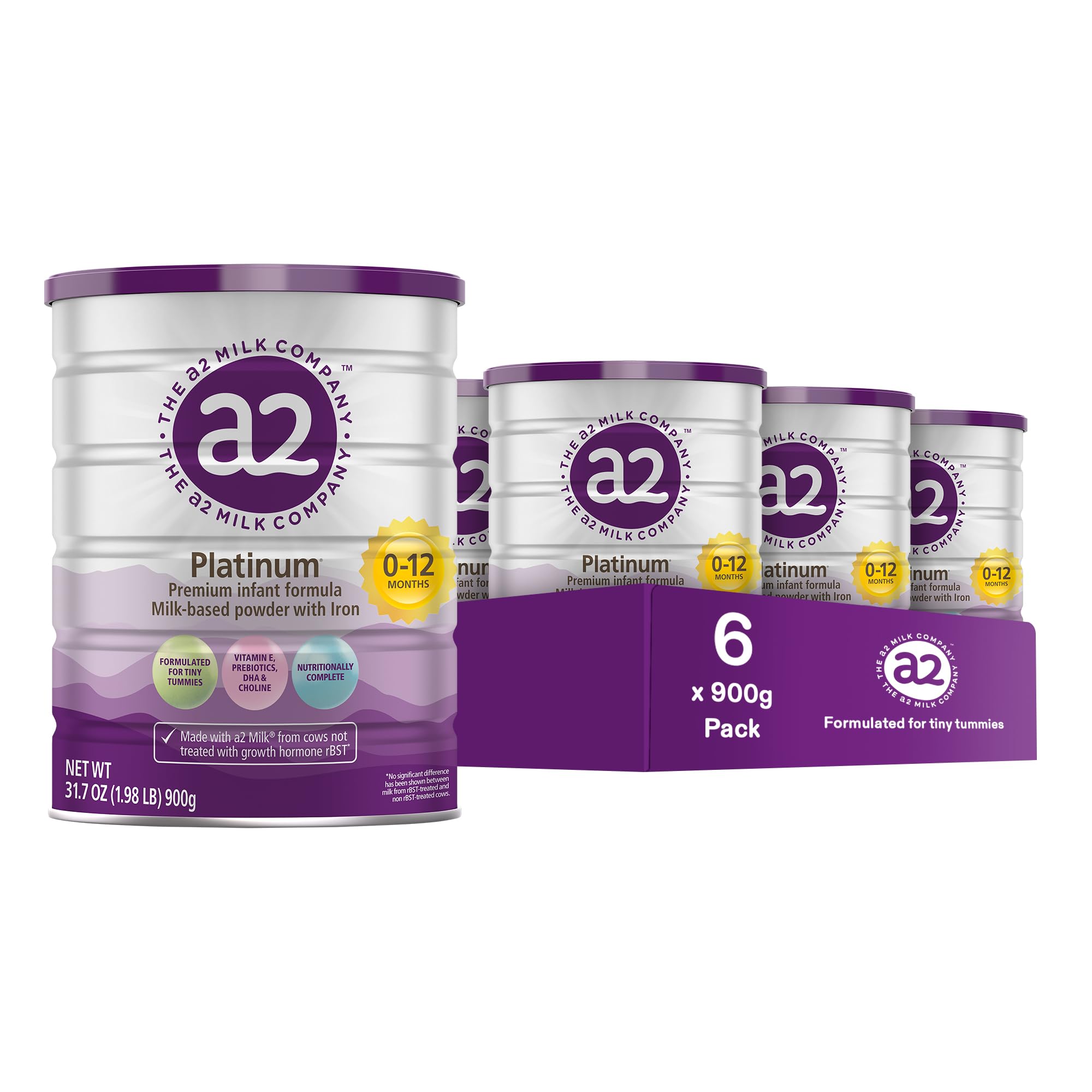 A2 Platinum Premium Infant Formula Powder for Babies 0-12 Months - Iron Fortified Milk-Based Nutrition with Pure A2 Milk - 31.7oz Can (6 Pack) - Ideal for Newborns, Daycare & Travel Feeding