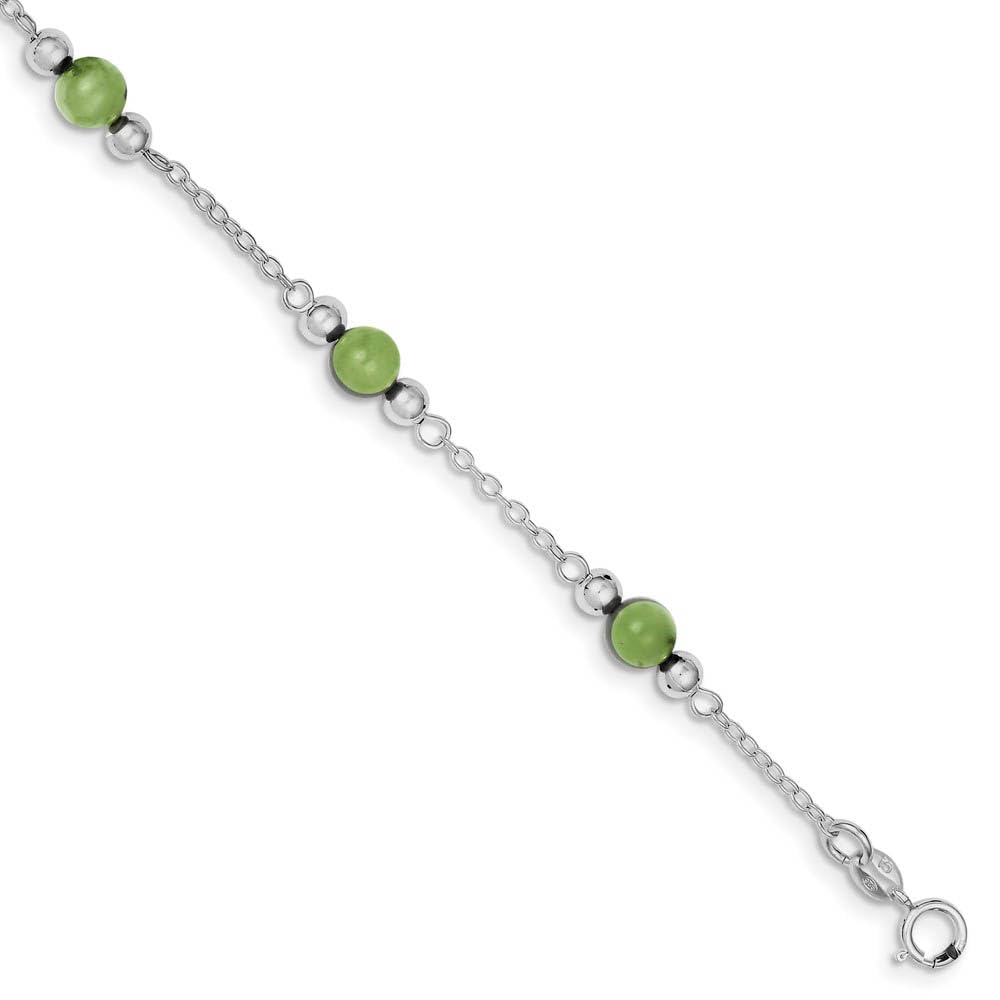 Elegant Green Jade Beaded Anklet - 9 Inch Rhodium-Plated Sterling Silver Black Bow Jewelry for Women | Perfect for Beach Weddings, Boho Fashion & Everyday Wear