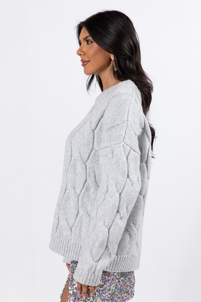 Steer Me Right Grey Oversized Cable Knit Sweater for Women | Cozy Winter Pullover | Perfect for Casual Outfits, Date Nights & Holiday Gatherings