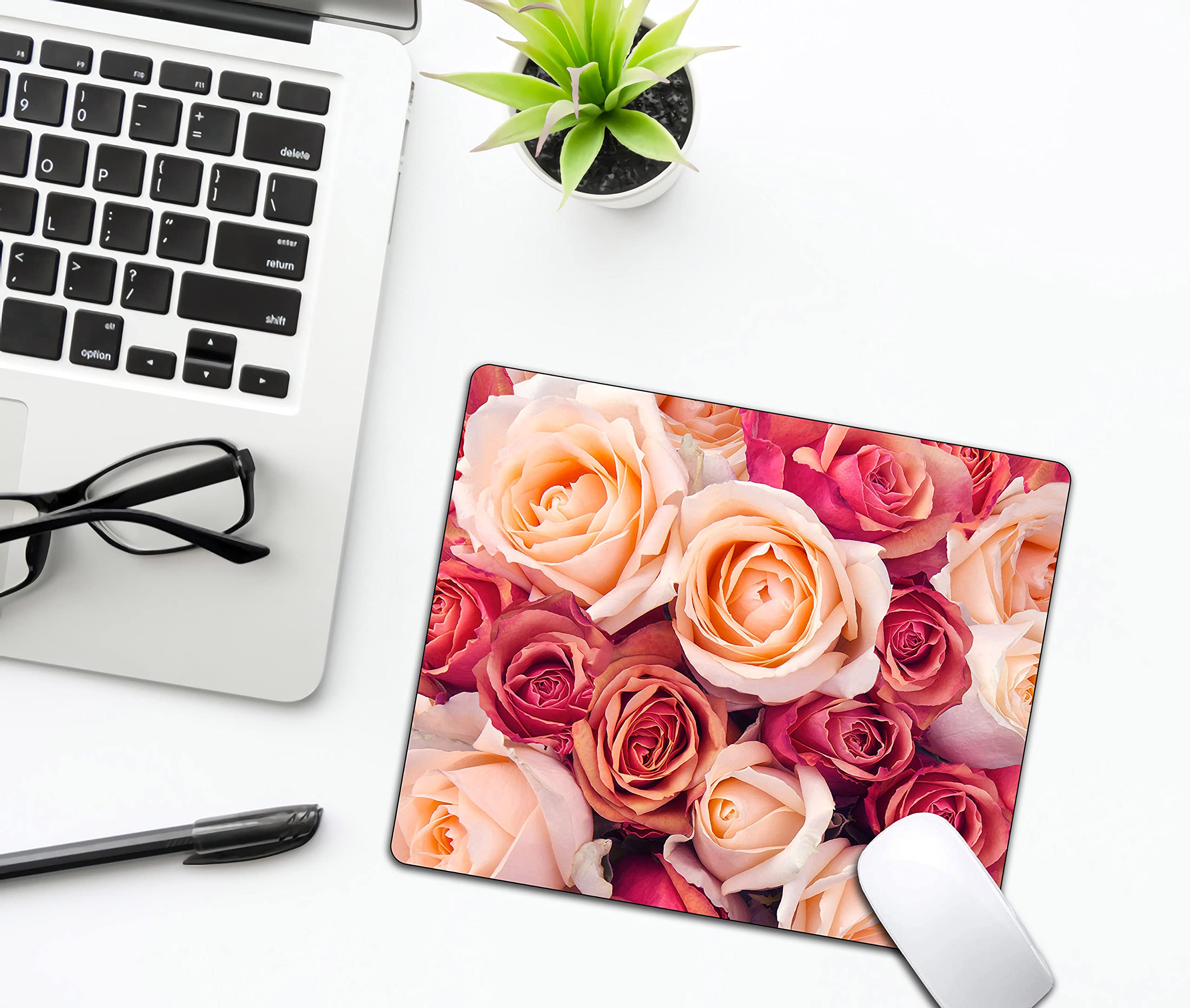 Blooming Roses Mouse Pad - Beautiful Floral Design, Non-Slip Rubber Base Wireless Mouse Pad for Laptop & PC - Perfect for Office, Gaming & Home Workspace Decor
