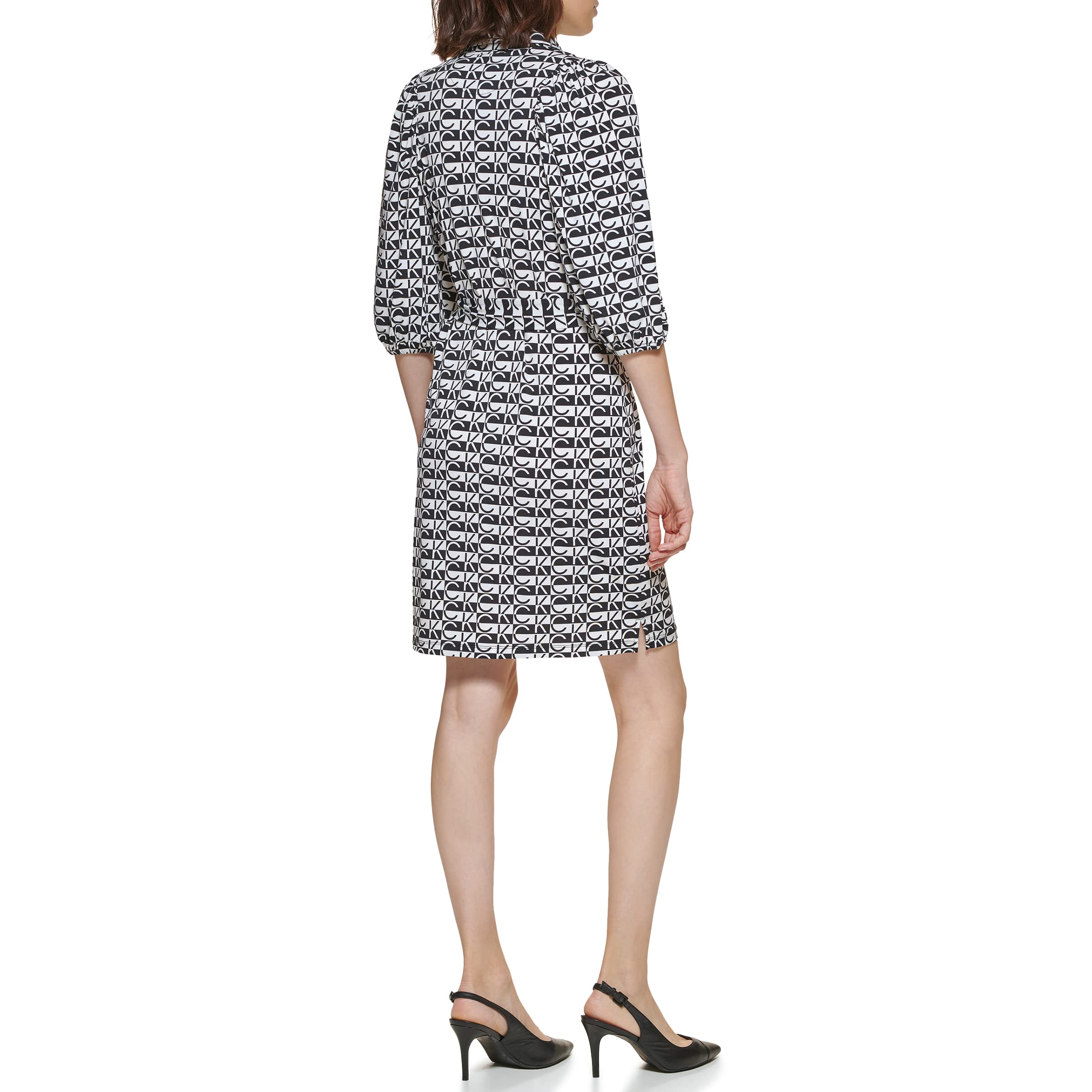 Calvin Klein Women's Belted Faux Wrap Dress with Collar - Elegant Office Wear & Cocktail Party Dress for Women