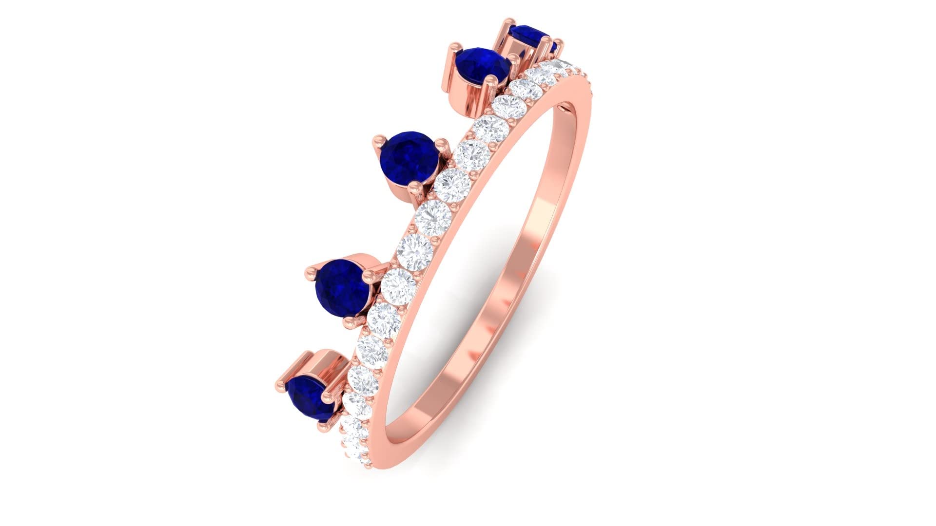 1 CT Blue Sapphire and Diamond Ring for Women - 14K Solid Gold September Birthstone Tiara Ring, Half Eternity Band | Elegant Gift for Anniversary, Engagement & Special Occasions