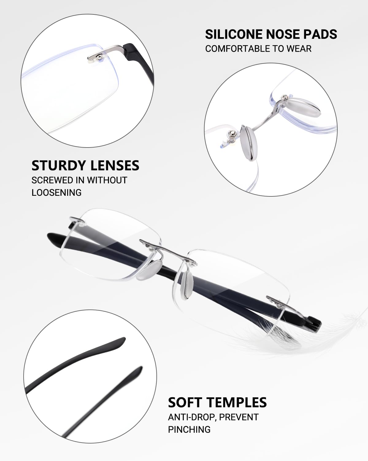 TERAISE 2Pack Blue Light Blocking Reading Glasses - Rimless & Lightweight for Men & Women - Perfect for Office & Screen Use