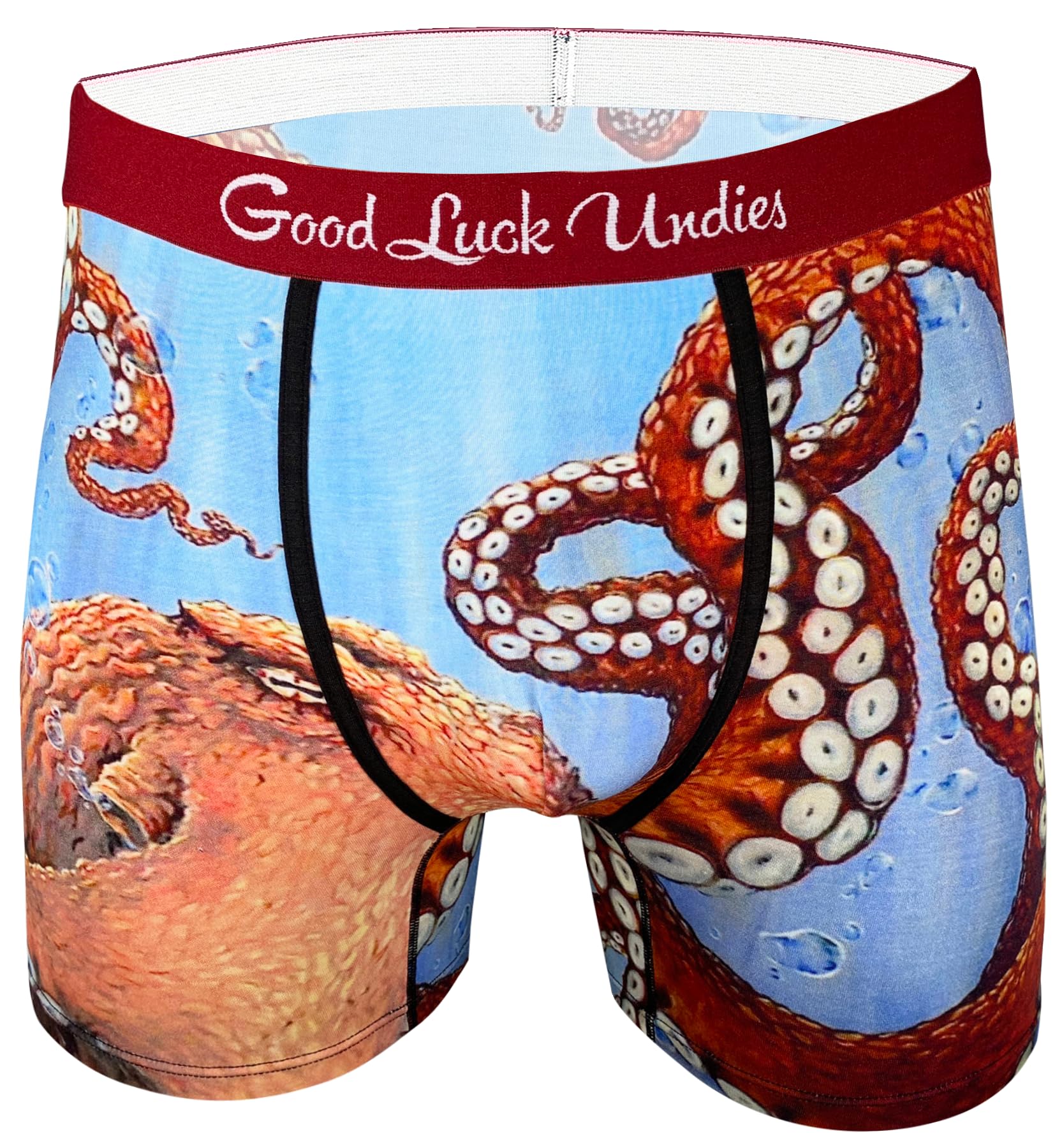Lucky Men's Boxer Briefs - Fish & Ocean Animal Print Underwear for Good Luck - Comfortable & Breathable for Daily Wear, Gym, and Sleep