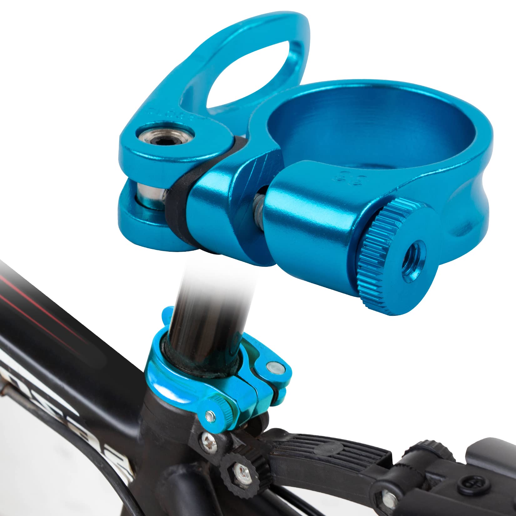 PSLER 28.6mm Bike Seat Post Clamp Quick Release - Mountain, Road & Casual Bicycle Seatpost Clamp (Blue) | Perfect for MTB, Commuting & Cycling Upgrades