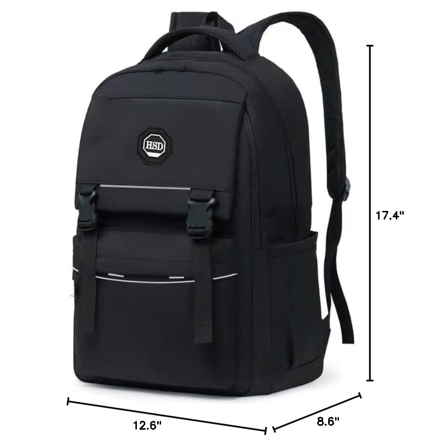 Unisex Black Backpack for Teens & Adults - 18 Inch School Backpack with 15.6