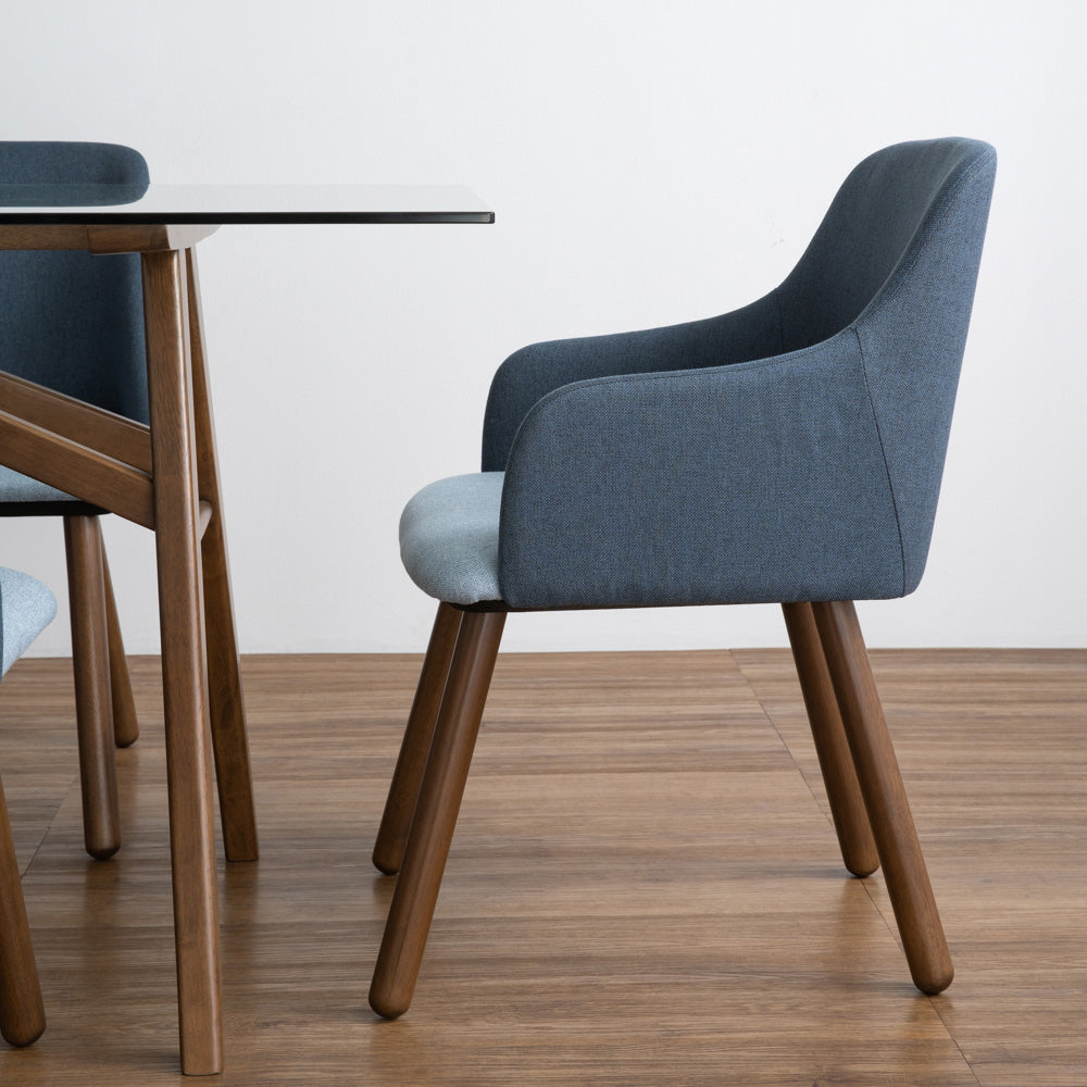 JOLLIN Modern Arm Chair - Walnut Wood Frame with Blue Upholstery - Comfortable Lounge Chair for Living Room, Bedroom, or Office