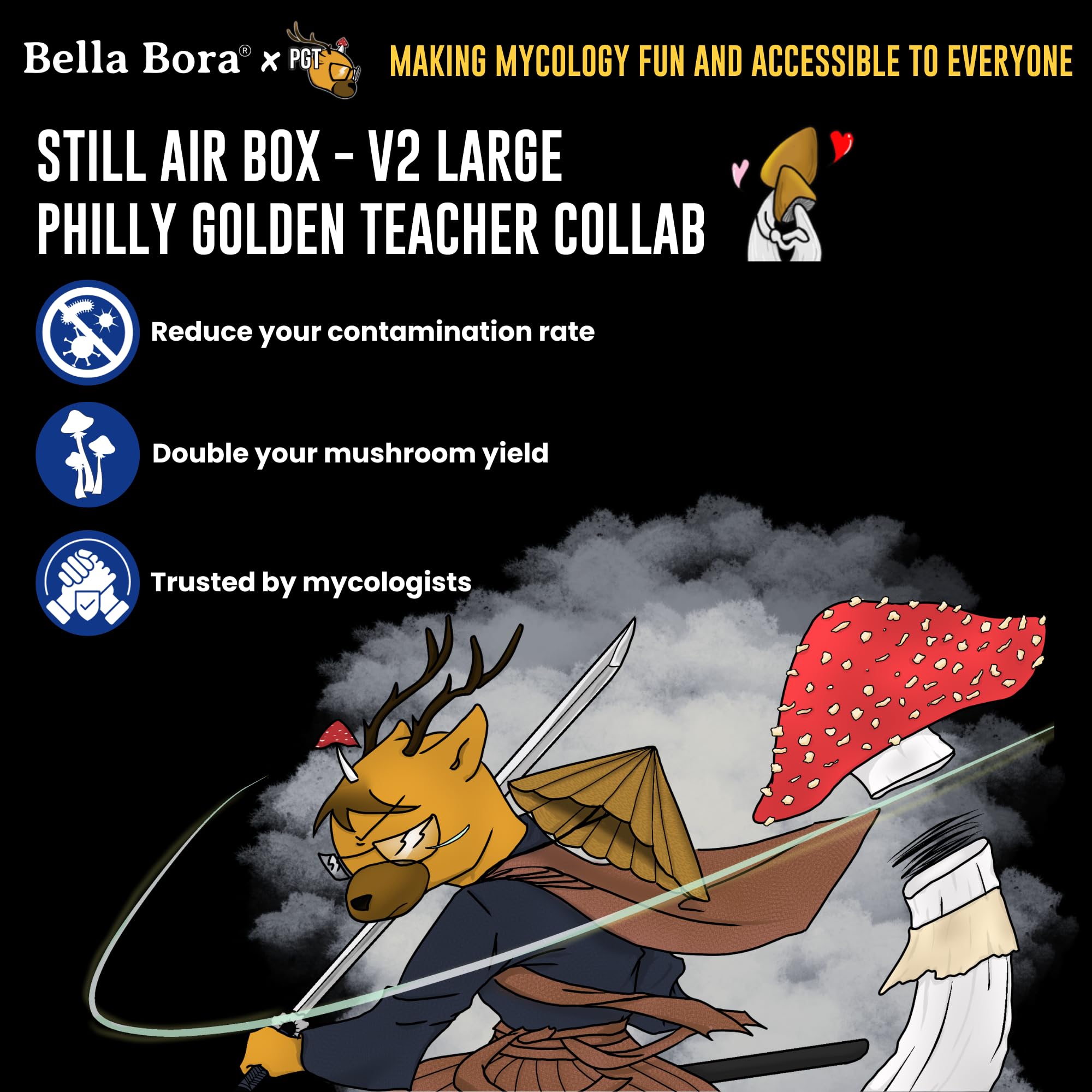 Premium Still Air Box for Mycology - Sturdy & Large Design by USA Mycologists | PGT Philly Golden Teacher Collaboration V2 | Ideal for Mushroom Cultivation, Spore Work & Lab Use