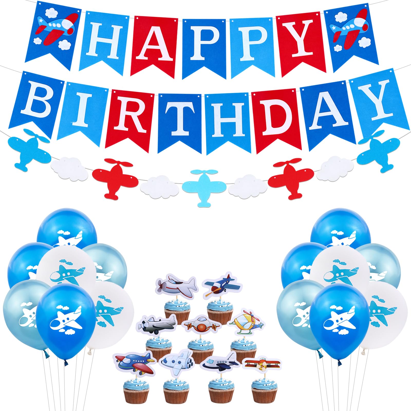 Vintage Airplane & Clouds Garland Banner - Airplane Themed Party Decorations for Time Flies Birthday, Baby Shower & Adult Celebrations | Perfect for Aviation Theme Parties, Nursery Decor & Gender Reveals