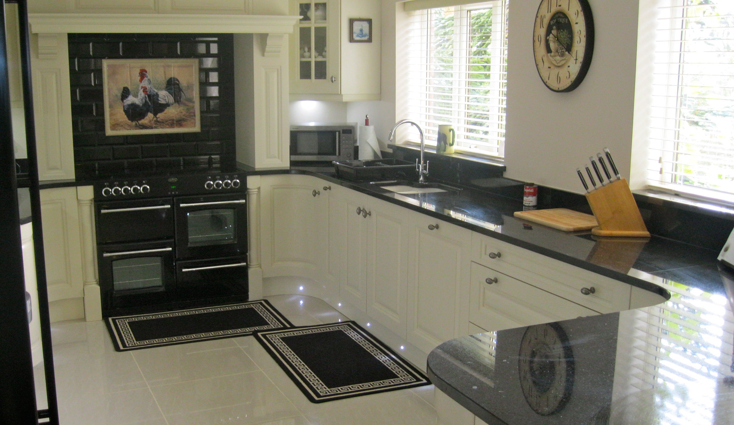 Hand-Painted Ceramic Backsplash Tile Mural - Black Rooster and Hen Design by Laurie Snow Hein for Kitchen & Bathroom Decor - Perfect for Farmhouse, Country Style, and Rustic Home Interiors
