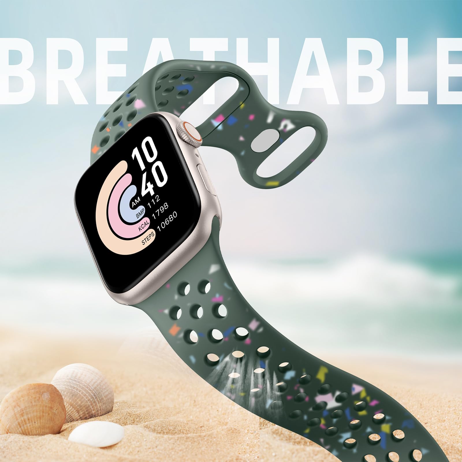 Eco-Friendly Apple Watch Bands for Women & Men - Compatible with iWatch Ultra 2/Series 9/8/7/6/5/4/3/SE (38mm/40mm/41mm/42mm/44mm/45mm/49mm) - Breathable Sport Strap for Workouts, Running & Daily Wear