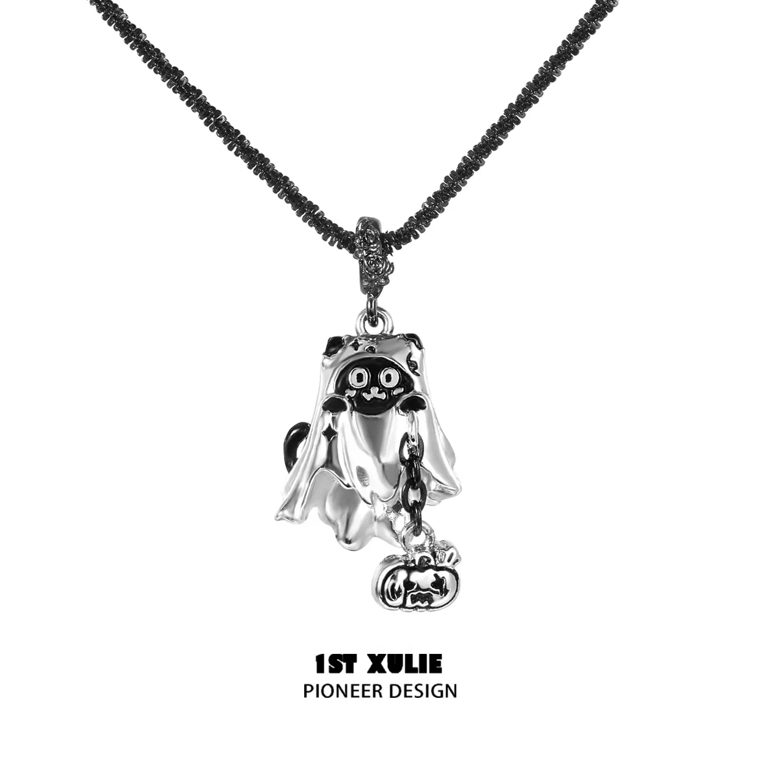 18K Gold Plated Halloween Ghost Cat Pendant Necklace for Women - Spooky Gothic Jewelry Gift for Halloween Parties & Cosplay