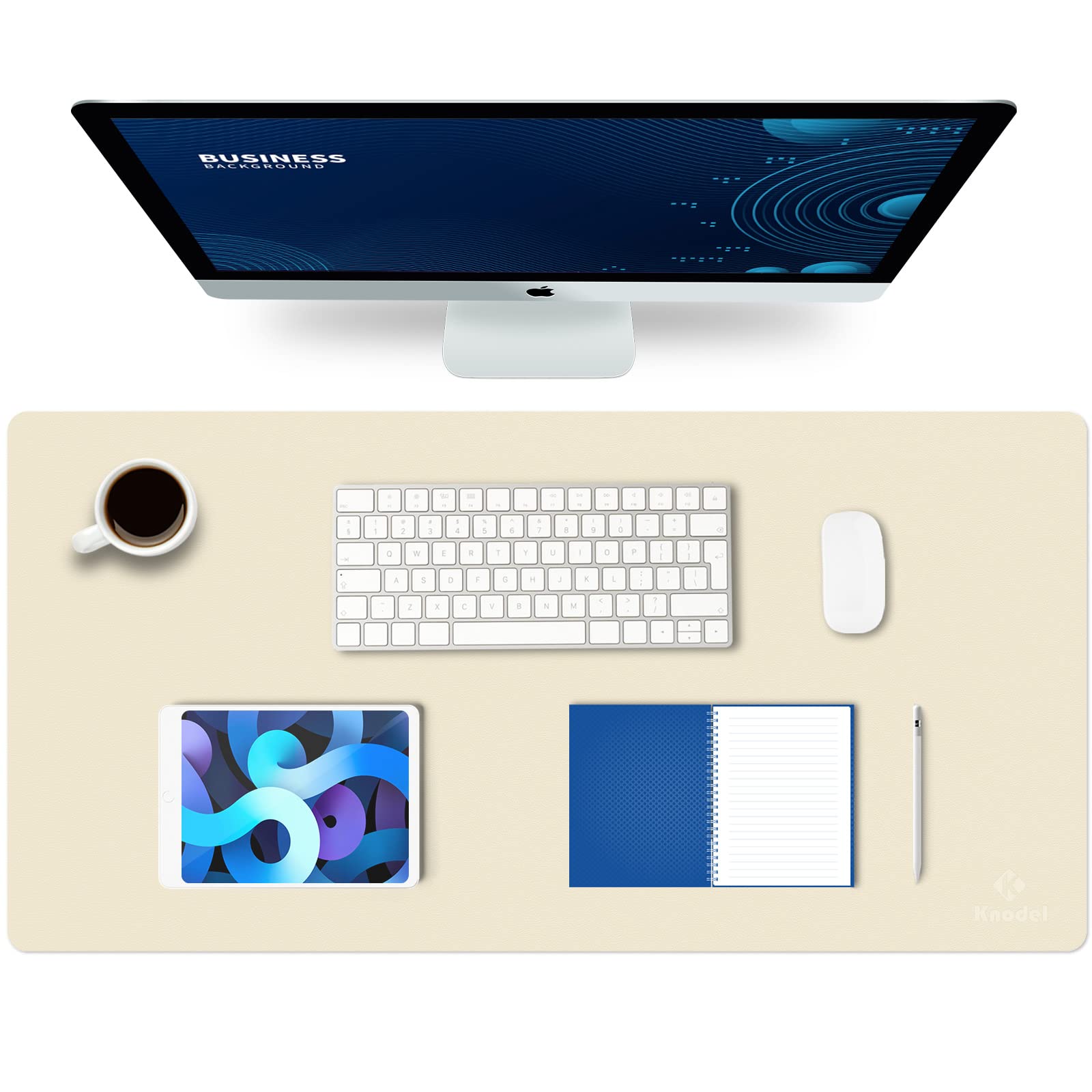 Premium Leather Mouse Pad & Desk Mat - Waterproof Keyboard Protector for Office & Home (Ivory Cream, 31.5