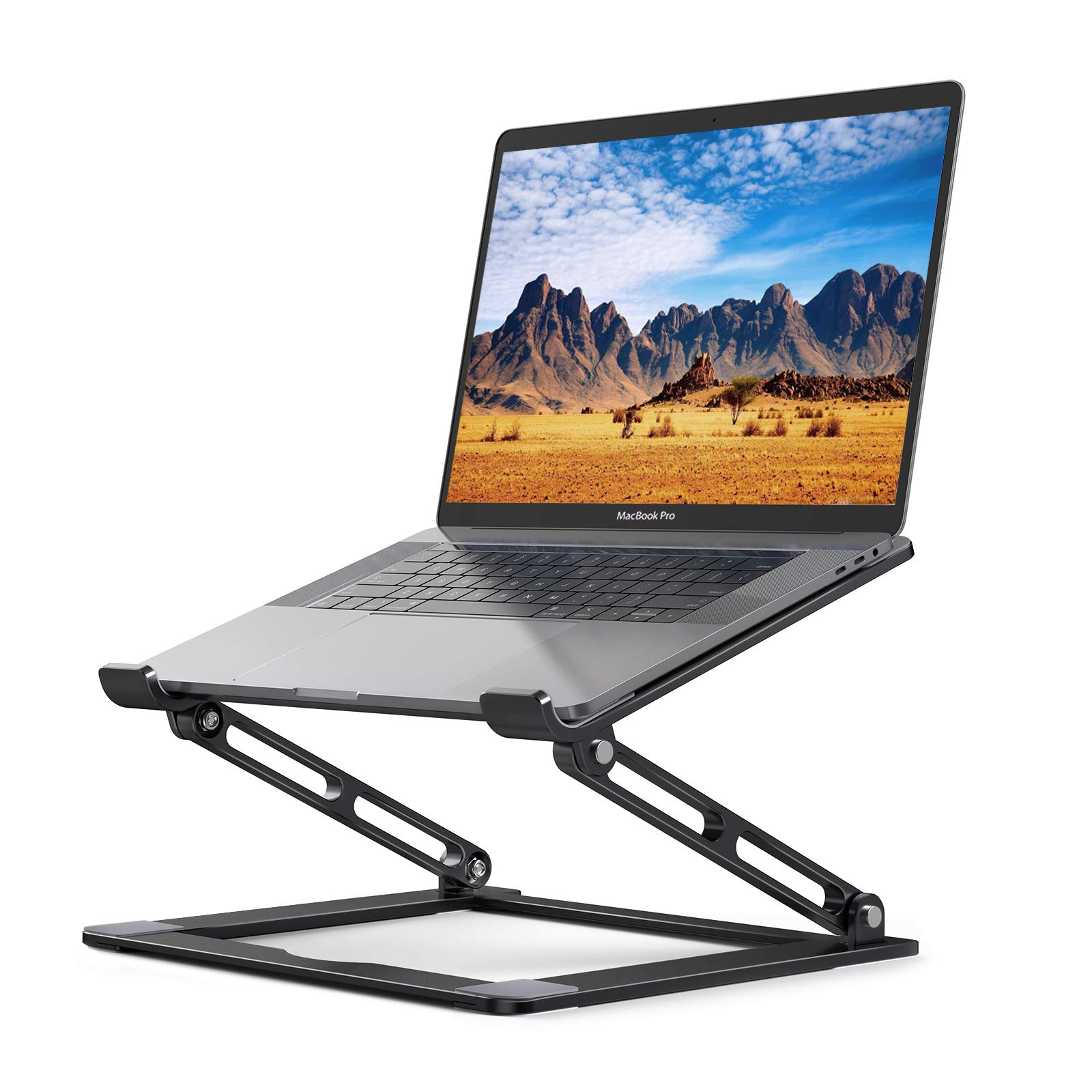 Aluminum Laptop Stand for Desk - Foldable, Portable, Height Adjustable Riser Holder for MacBook, Air, Pro, Dell XPS, HP, All 10-17.3 Inch Laptops - Perfect for Home Office, Gaming, and Study