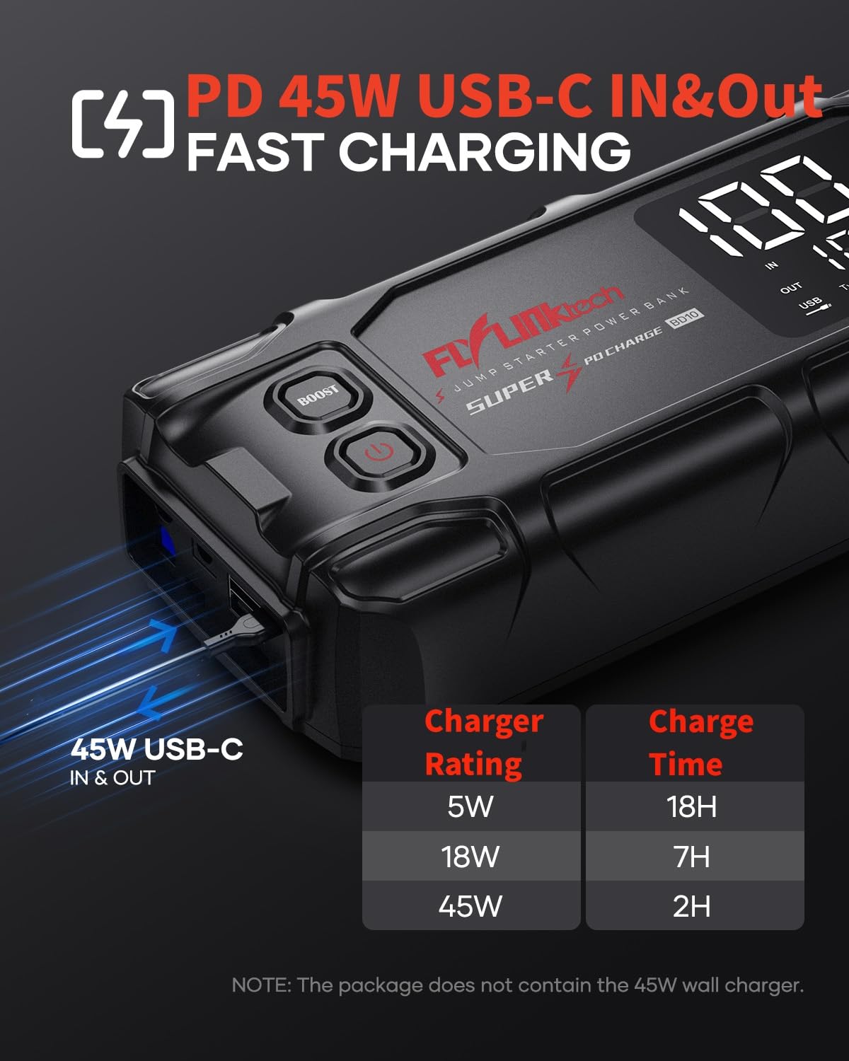 FLYLINKTECH 8000A Peak 26800mAh Car Battery Jump Starter - Portable 12V Jump Box for All Gas & 12L Diesel Engines with PD45W Fast Charging & 600 Lumen LED Light - Emergency Roadside Assistance & Power Bank for Camping, Travel, and Outdoor Adventures