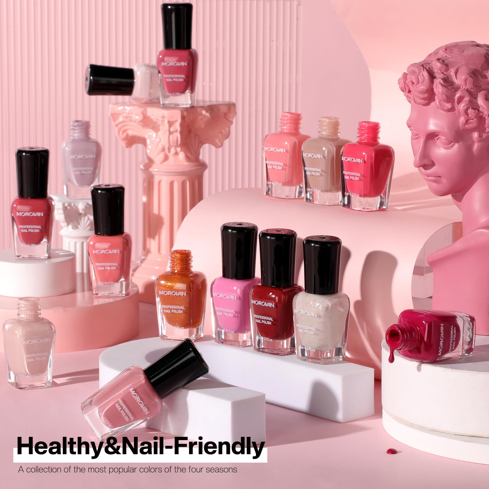 Morovan Nail Polish Set - 6 Hot Pink Quick Dry Nail Polish Kit with Air Dry Technology | Perfect for Women's Manicure, Pedicure & Holiday Gifts | Great for Parties, Weddings, Date Nights & Special Occasions