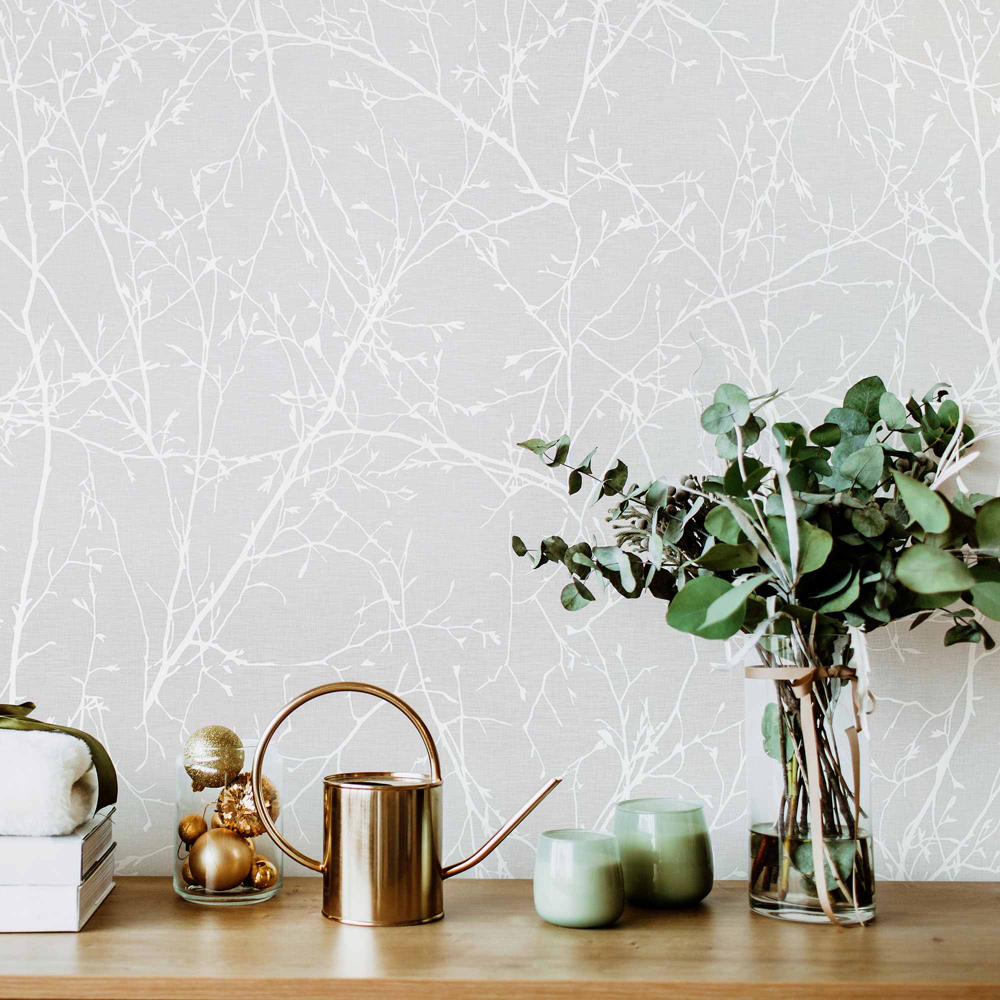 Grey Branches Peel and Stick Removable Wallpaper - Self-Adhesive Decorative Wall Covering for Bedroom, Living Room & Office Decor