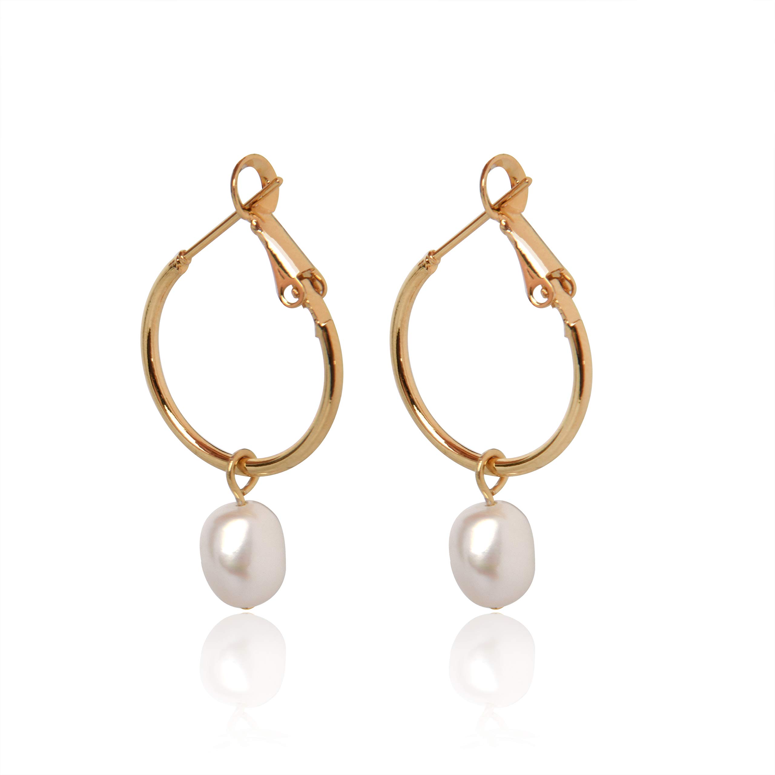 Believe London Pearl Hoop Earrings for Women - Gold & Silver Stackable Dangle Drop Earrings with Healing Pearls | Elegant Jewelry Gift for Her | Perfect for Weddings, Parties & Special Occasions