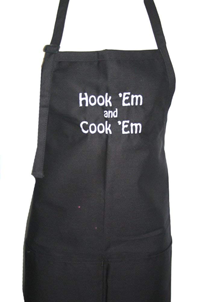 KNBC Graphics Black Embroidered Apron - Premium Quality Hook & Cook BBQ Apron for Grilling, Cooking & Outdoor Events