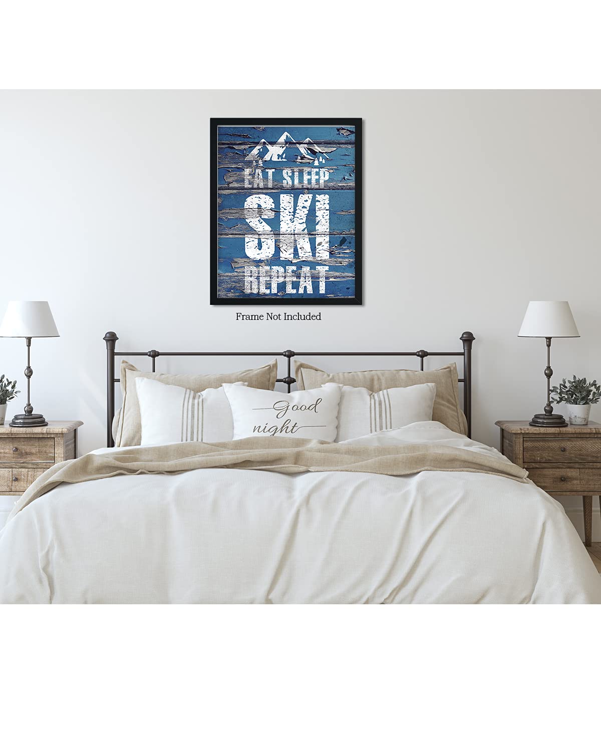 Eat Sleep Ski Repeat Home Decor - Ski Room & Lodge Wall Art - Rustic Mountain Poster for Farmhouse & Teen Room - 24x30 Unframed Skiing Gift for Coach & Skier - Perfect for Ski Cabins, Winter Themed Bedrooms & Sports Enthusiasts