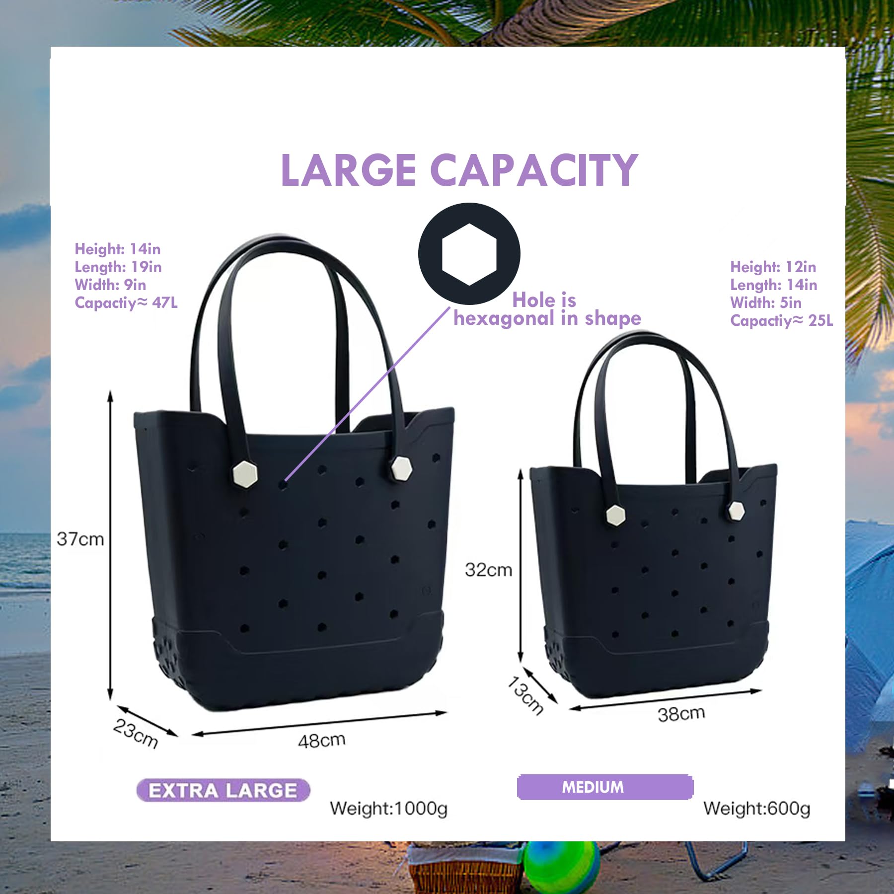 Waterproof EVA Beach Tote Bag - Lightweight Travel & Sports Tote for Men & Women - Perfect for Beach, Pool & Outdoor Activities