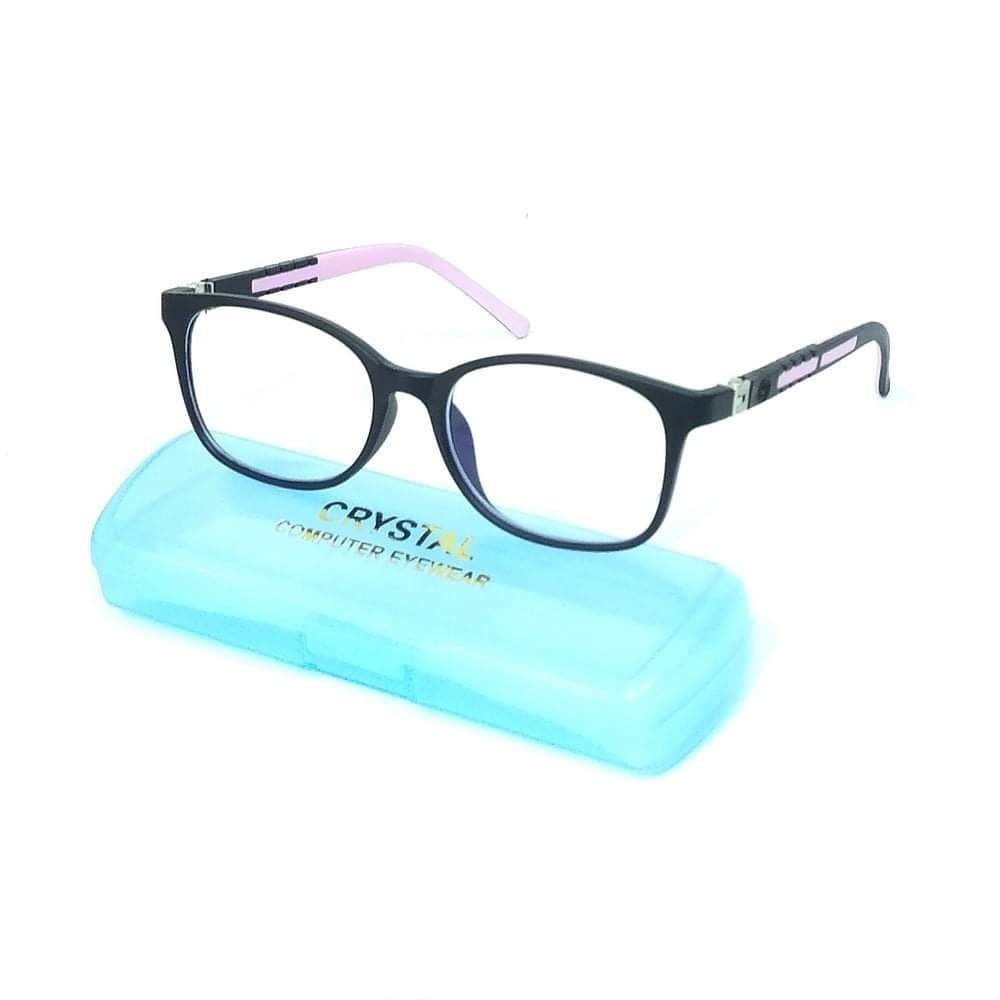 Stylish Square Black & Pink Blue Light Blocking Glasses for Kids 6-10 Years Old - Perfect for Online Classes & Screen Time Protection