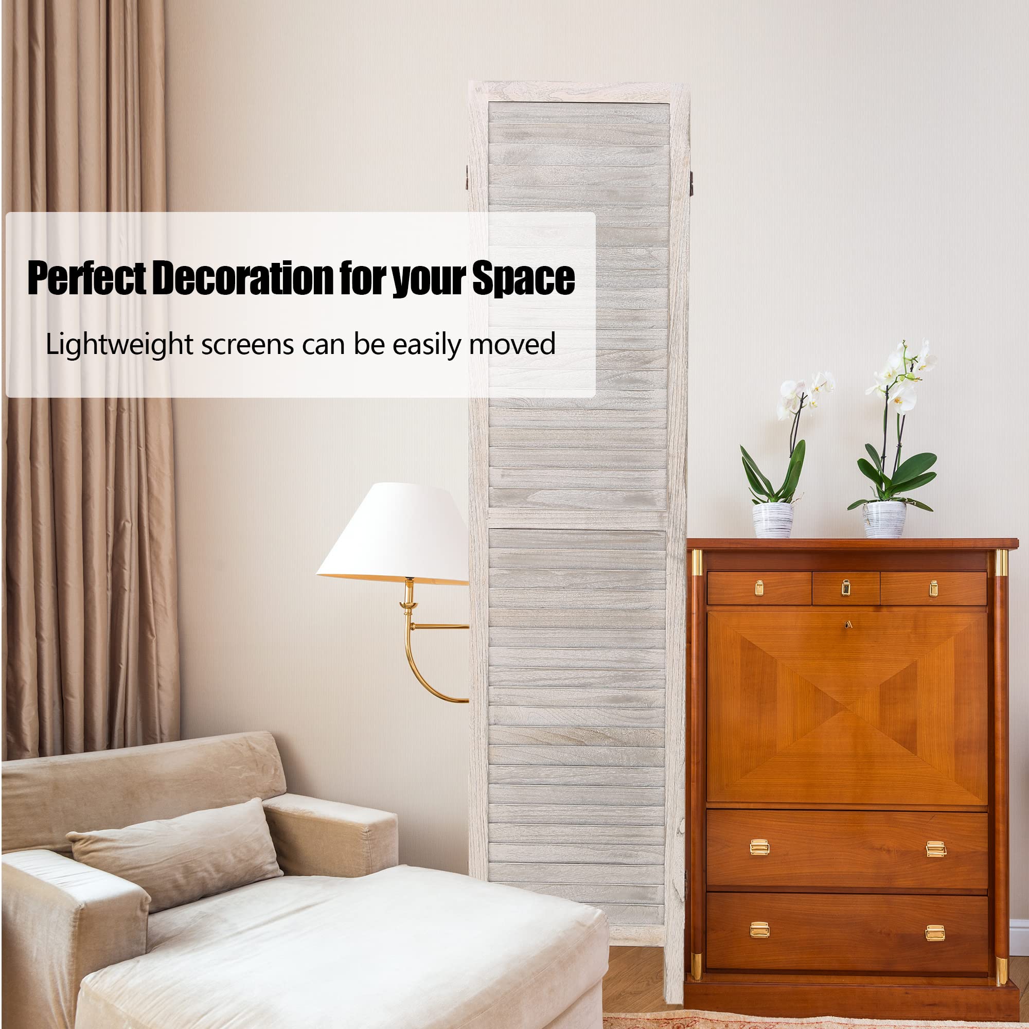 ECOMEX 6 Panel Wood Room Divider - 5.6Ft Tall Folding Privacy Screen with Louvered Design - Freestanding Partition for Home Office, Restaurant & Bedroom (White) | Perfect for Space Division, Room Separation & Decoration