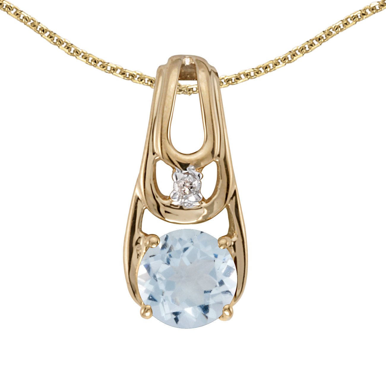 14K Yellow Gold Round Aquamarine and Diamond Pendant Necklace - Elegant March Birthstone Jewelry Gift for Women - Perfect for Anniversaries, Birthdays & Special Occasions