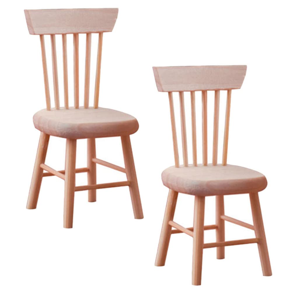 2PCS Miniature Wooden Dollhouse Chairs - Tiny House Furniture, DIY Mini Chair for Dollhouse, Small Landscape Props, Wooden Ornament for DIY Tiny House Projects - Perfect for Dollhouse Decor, Miniature Displays & DIY Craft Scenes