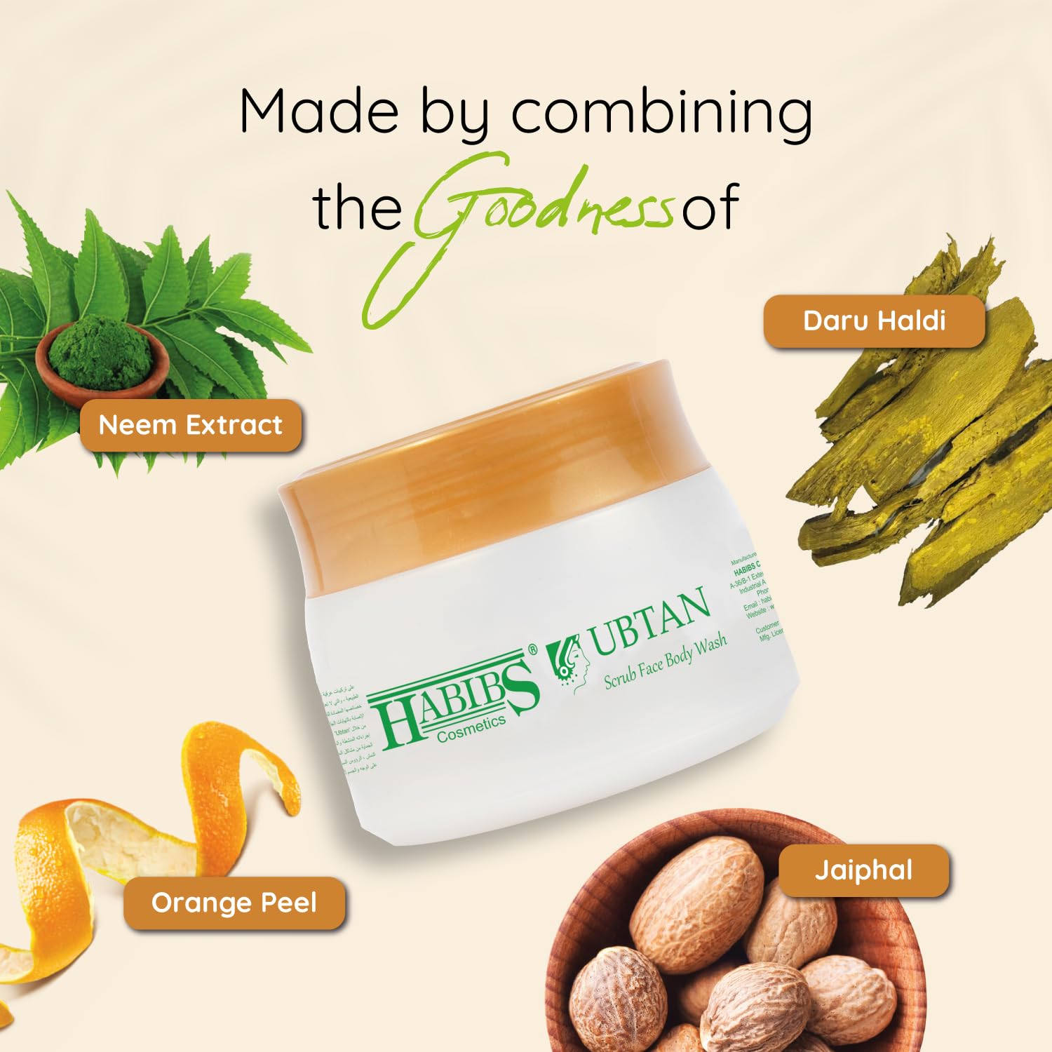 HABIBS COSMETICS Ubtan Face Scrub - Natural Yellow Turmeric Powder for Glowing Skin, 100g | Brightening & Exfoliating Treatment for Dull Skin, Dark Spots & Acne Scars | Perfect for Daily Skincare Routine & Spa Days