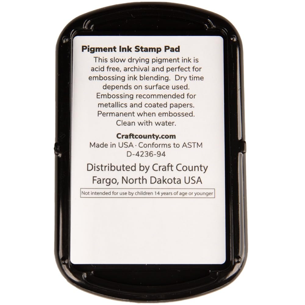 Craft County Pigment Ink Stamp Pad - Refillable Ink Pad with 15+ Vibrant Colors - Raised Edges for Large Stamps - Perfect for Scrapbooking, Card Making & DIY Crafts - Black