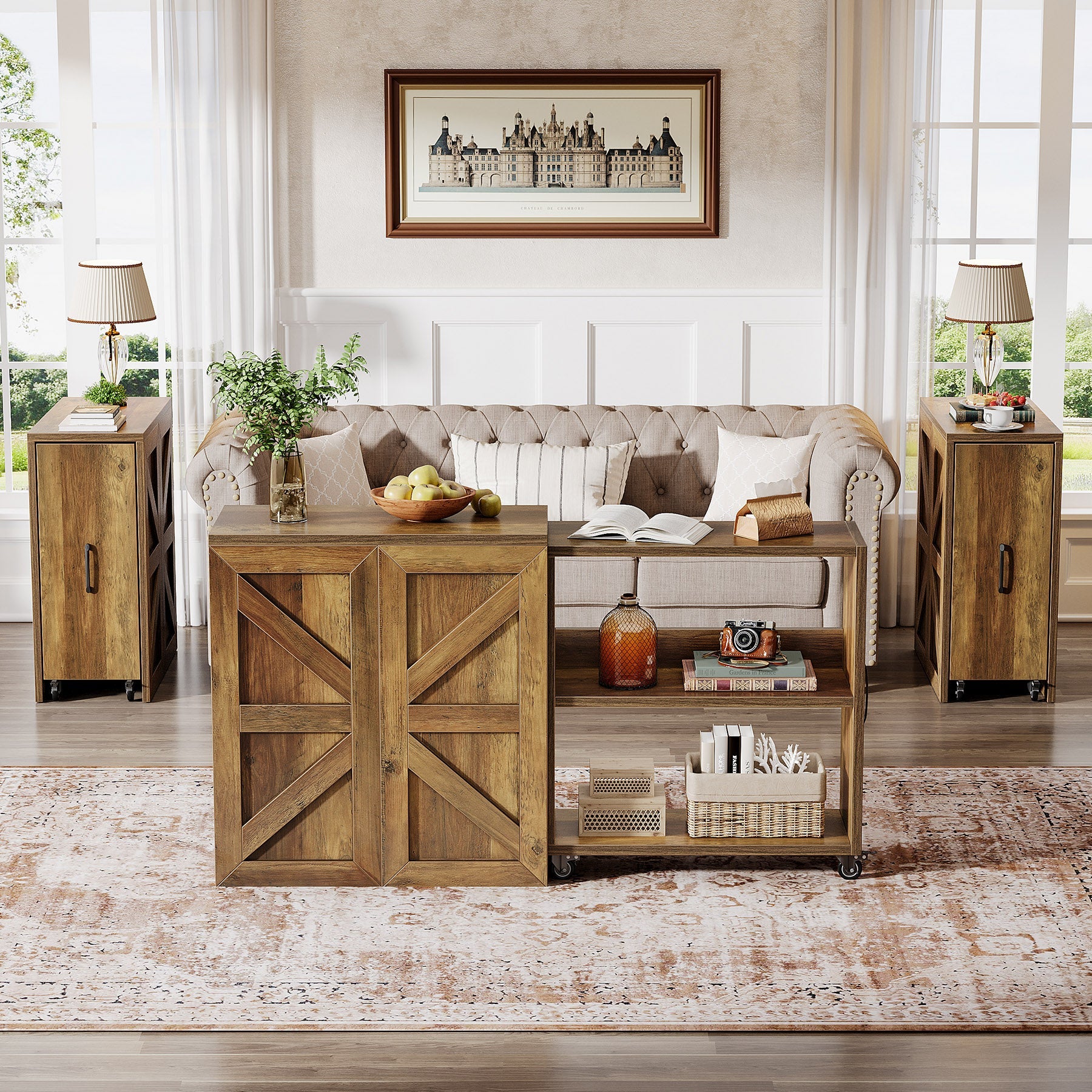 3 Tier Extendable Rolling Side Table with Lockable Wheels - Modern End Table & Nightstand for Living Room, Bedroom, or Office - Perfect for Small Spaces & Home Organization