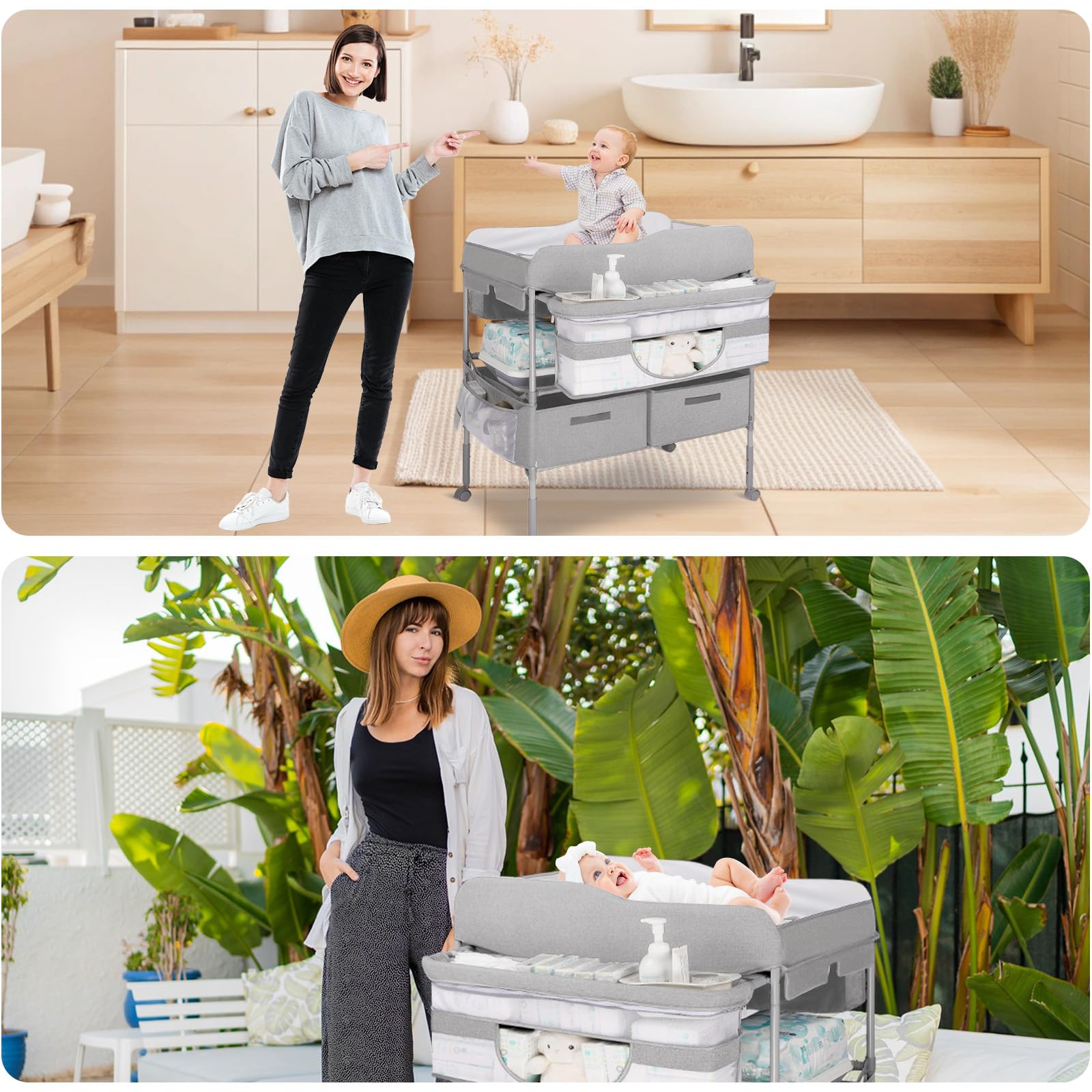 Portable Baby Changing Table with Nappy Mats & Storage - Foldable Diaper Changing Station for Newborns & Infants, Includes Safety Belt, Locking Wheels & Baby Potties - Perfect for Nursery, Travel & Home Use