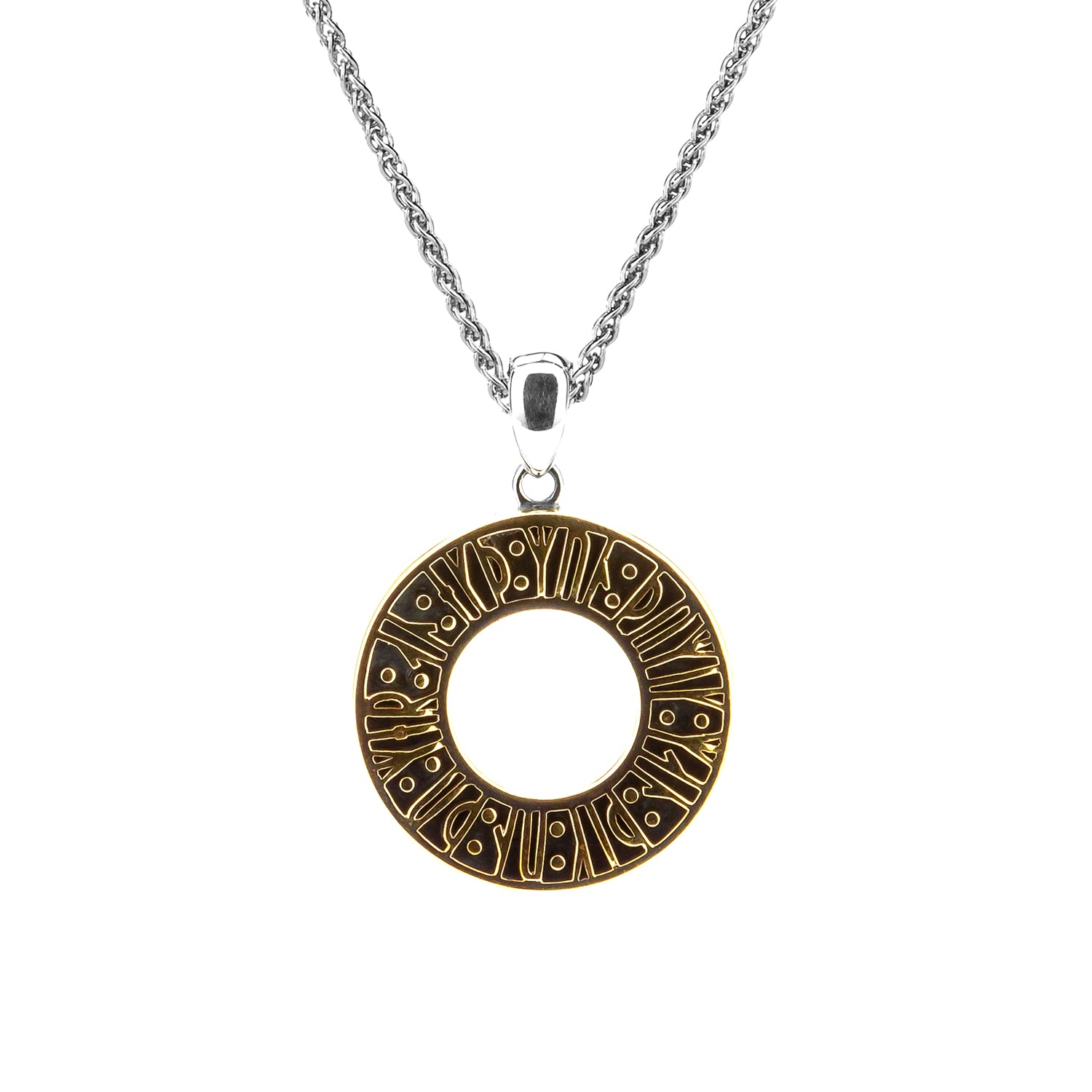 Viking Rune Pendant Necklace - Silver & Gold Norse Jewelry with 