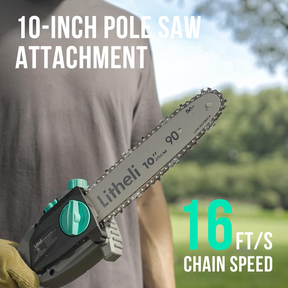 Litheli 40V Cordless Pole Saw - 10-Inch Electric Tree Trimmer with 2.5Ah Battery & Charger for Branch Cutting, Pruning, and Yard Maintenance - Perfect for Home Garden Care and Landscaping