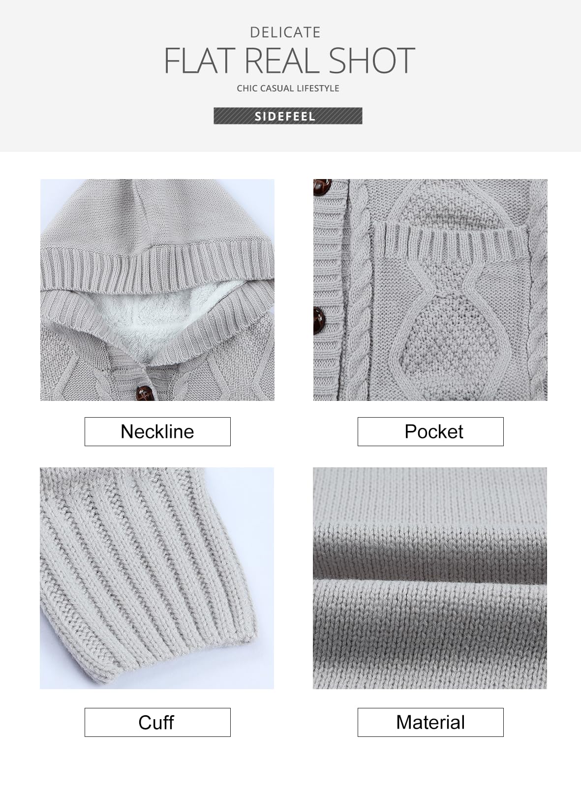 Sidefeel Women's Fleece-Lined Hooded Cardigan Sweater - Winter Button Down Jacket with Pockets | Cozy Layering for Office, Travel & Casual Outfits