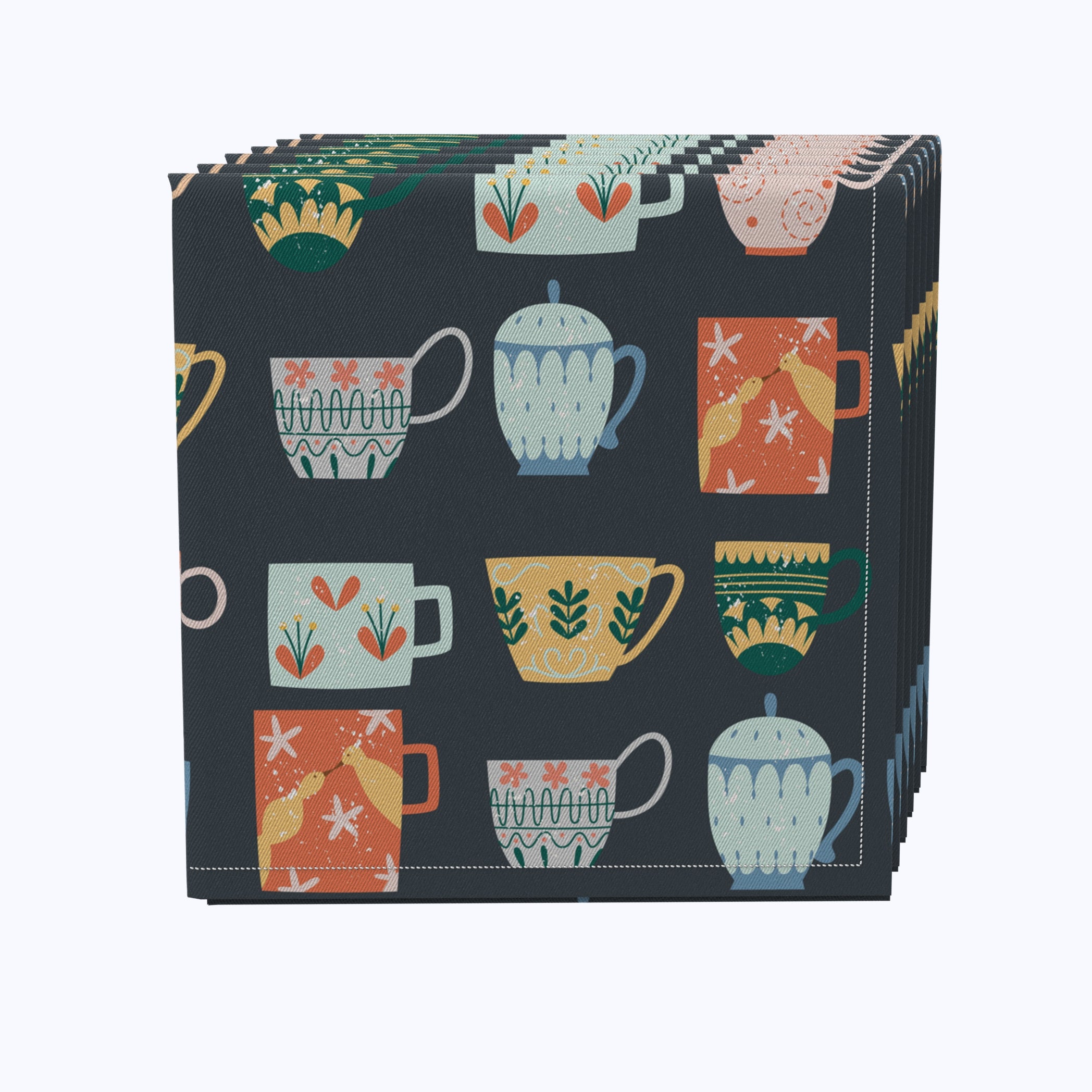 Hand-Painted Ceramic Coffee Mugs & Decorative Napkins Set - Perfect for Home Decor, Gift Giving & Tea Party Accessories