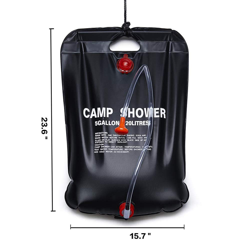 20L Portable Outdoor Solar Shower Bag - Black Camping Shower with Heating Function for Hiking, Beach & RV Trips | Layfoo Hot Water Bag