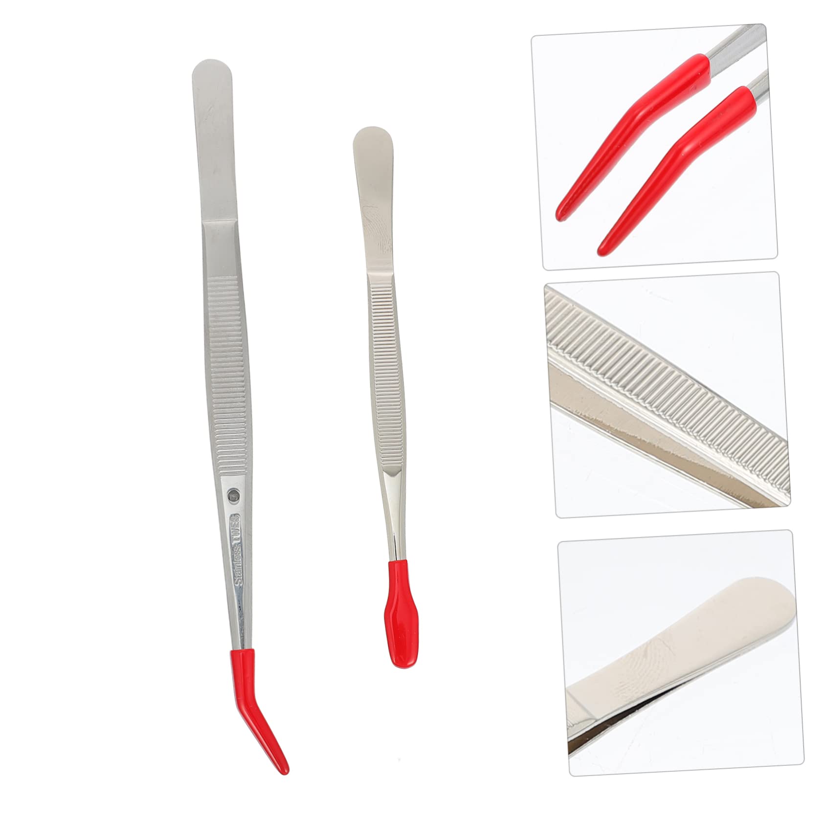 2-Piece Stainless Steel Tweezers & Tongs Set - Sharp Pointed Tips for False Eyelash Application, Beading, Cooking - Magnetic Lash Applicator with Angled Design for Precise Control - Perfect for Makeup Artists, DIY Enthusiasts & Home Chefs