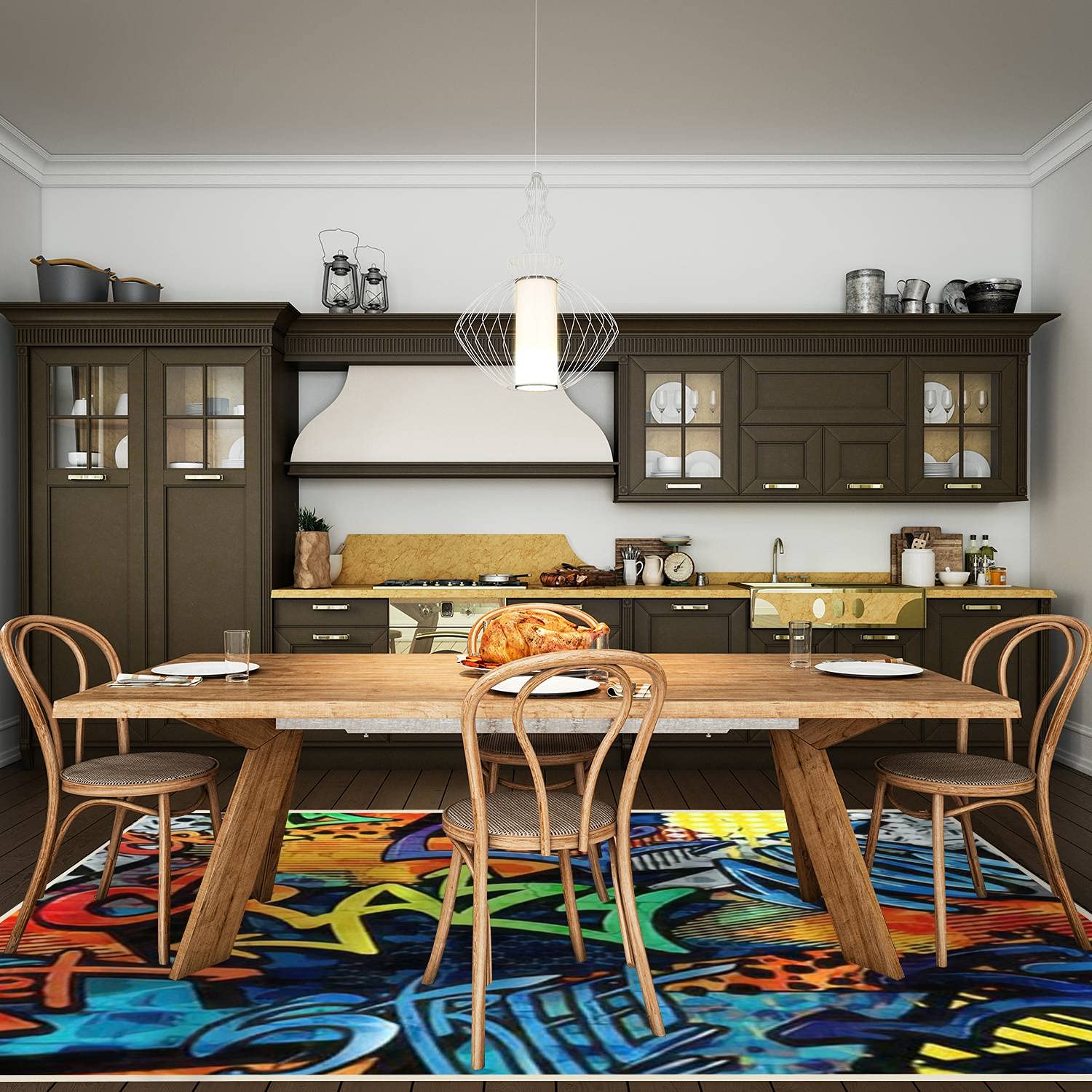 Modern Abstract Area Rugs for Living Room, Kitchen, Bedroom - Stain Resistant Carpet Mat with Graffiti Pattern & Paint Drips - Rectangular Home Decor for Dorm, Office, Nursery & Entryway